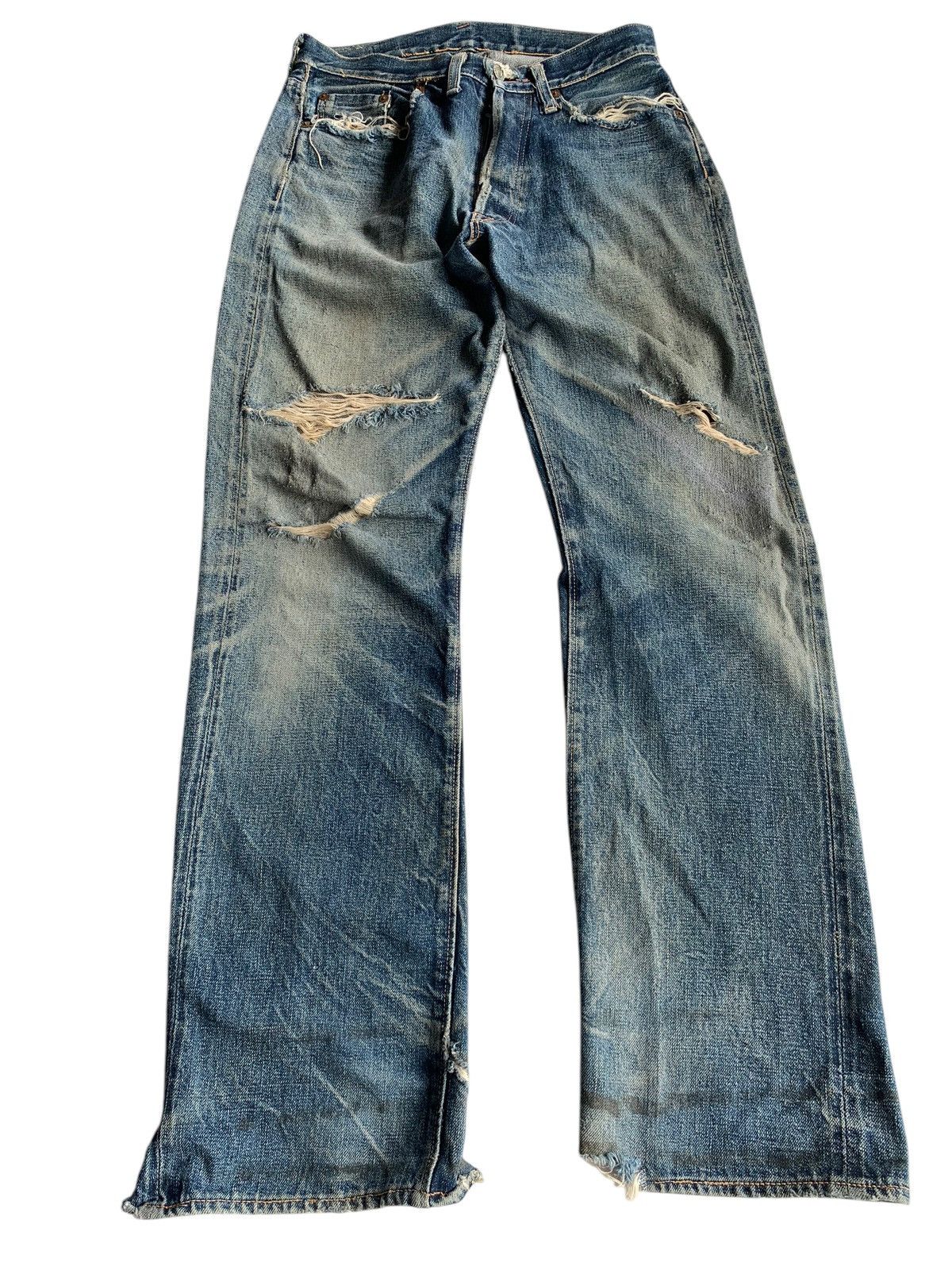 Denime × Japanese Brand VINTAGE DENIME BUTTON FLY SELVEDGE DISTRESSED DENIM JAPANESE Size US 29 - 2 Thumbnail
