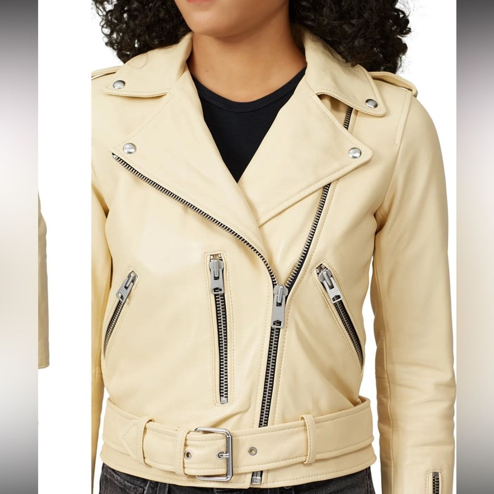 Allsaints AllSaints NWT Balfern Biker Jacket – Pale Yellow – Size 0 Size XS / US 0-2 / IT 36-38 - 4 Thumbnail