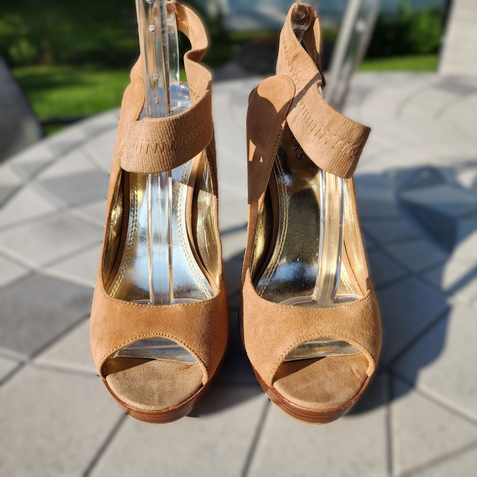 Designer Bakers Debbi Camel Suede Peep Toe Stiletto Heels 9M Size US 9 / IT 39 - 3 Thumbnail