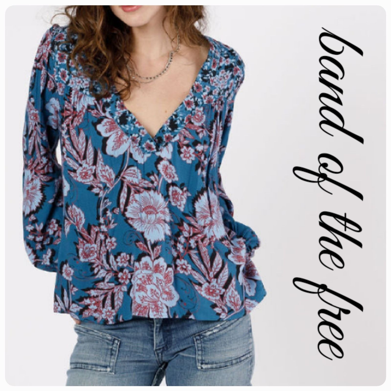 Other NWT B.O.G. Band of the Free Josie Blouse Top Sz. L Sapphire Size L / US 10 / IT 46 - 1 Thumbnail