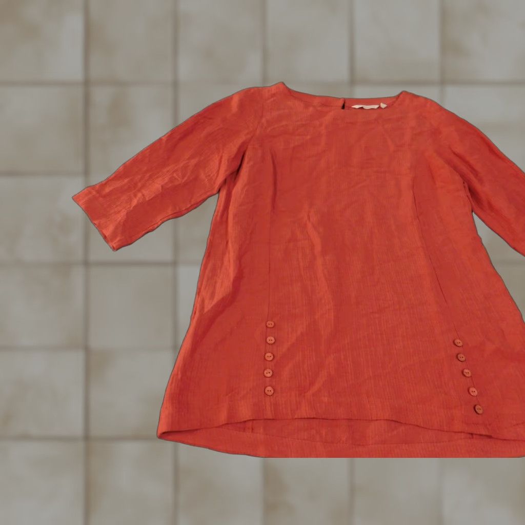 Soft Surroundings Soft Surroundings Blouse Tunic Womens Small Orange 3/4 Sleeve Button Detail Ramie Rayon Size S / US 4 / IT 40 - 1 Thumbnail