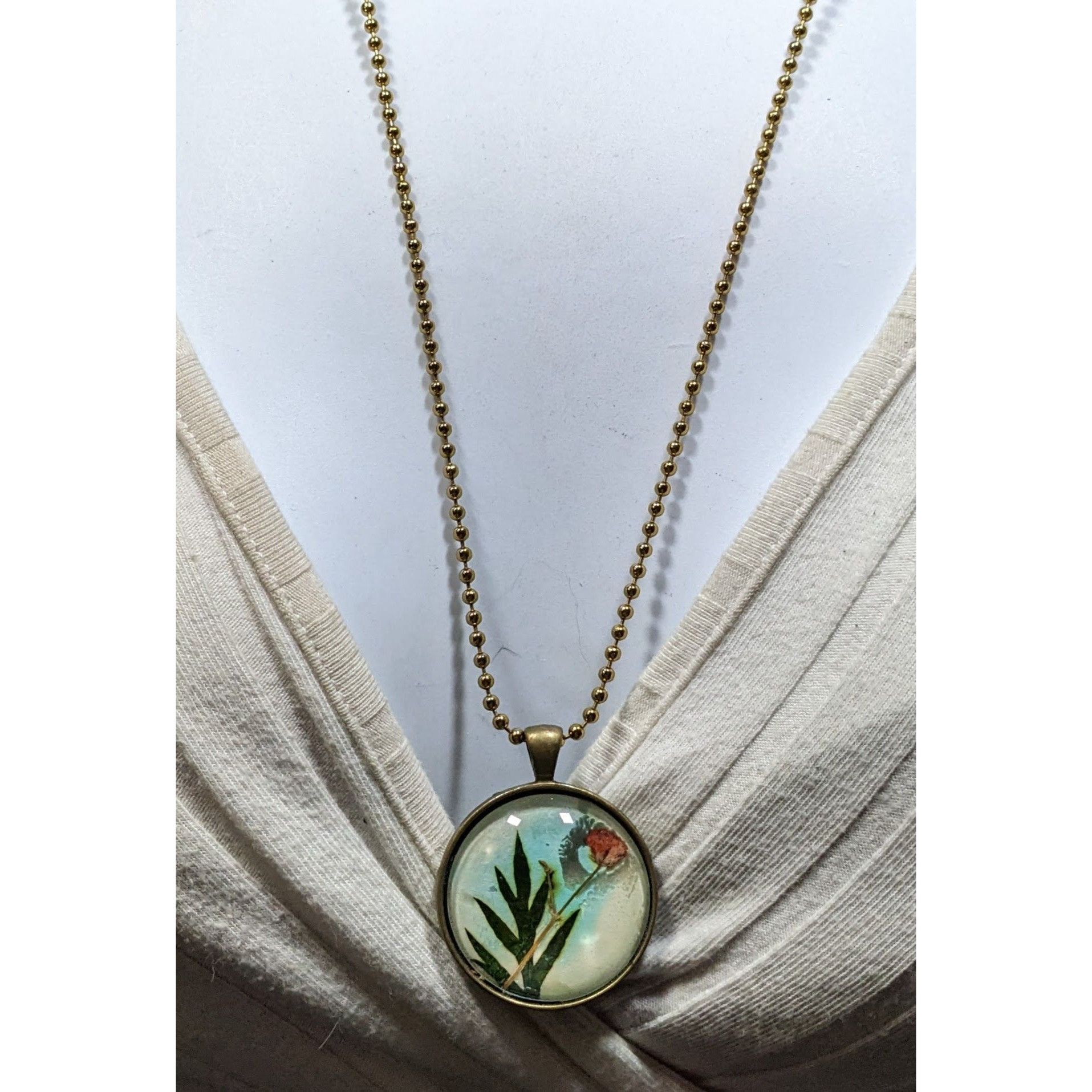 Other Painted Flower Pendant Necklace With Glass Dome & Gold-Tone Size ONE SIZE - 2 Thumbnail