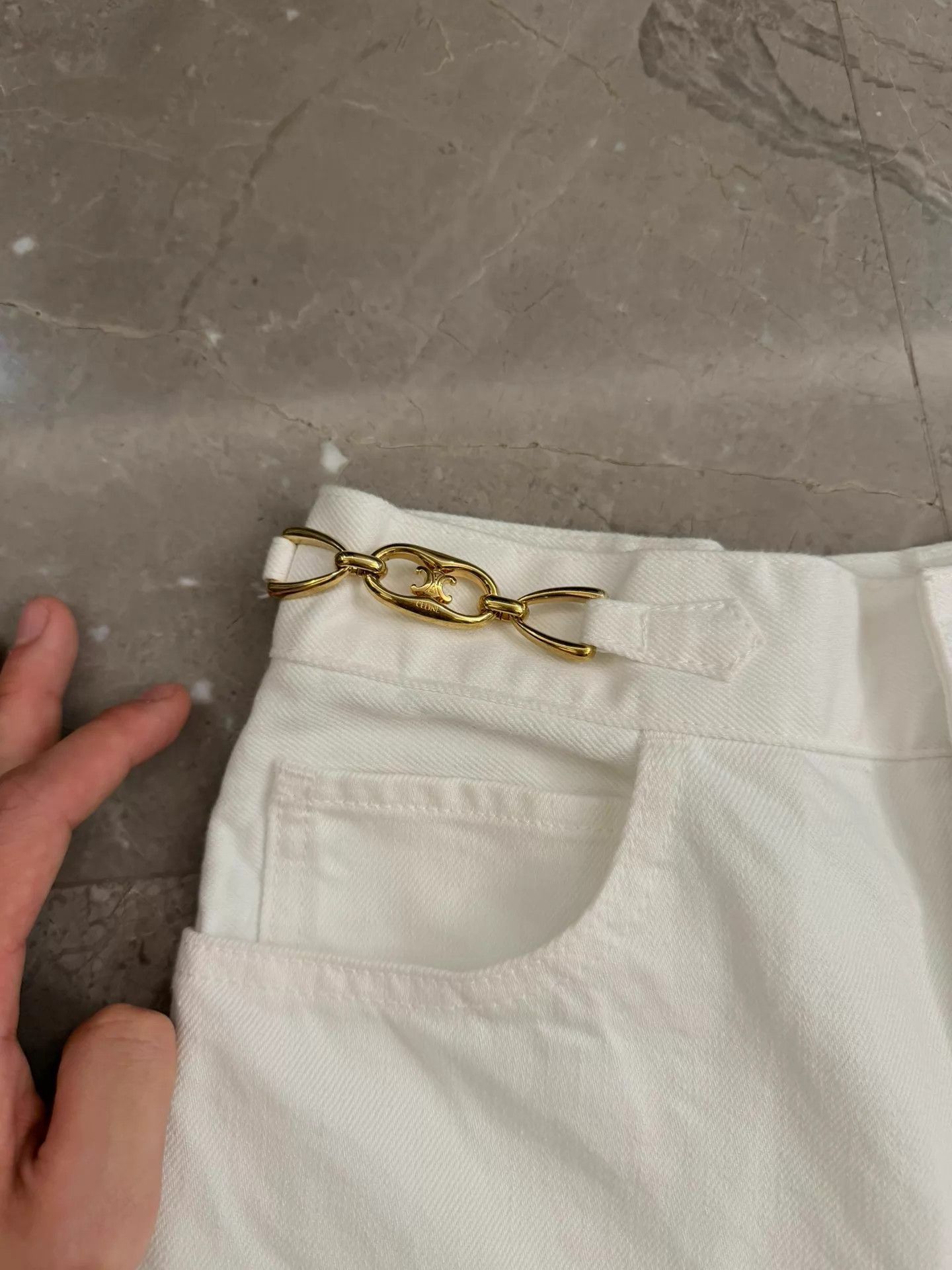 Celine Celine Hedi Slimane White Triomphe Gold 7/8 Jeans Size 27 Size 27" / US 4 / IT 40 - 6 Thumbnail