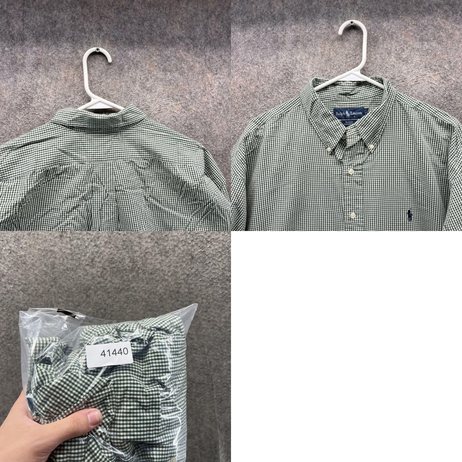 Ralph Lauren VINTAGE Ralph Lauren Dress Shirt Mens XL Green Check Oxford Button Front Woven Size 46R - 8 Thumbnail