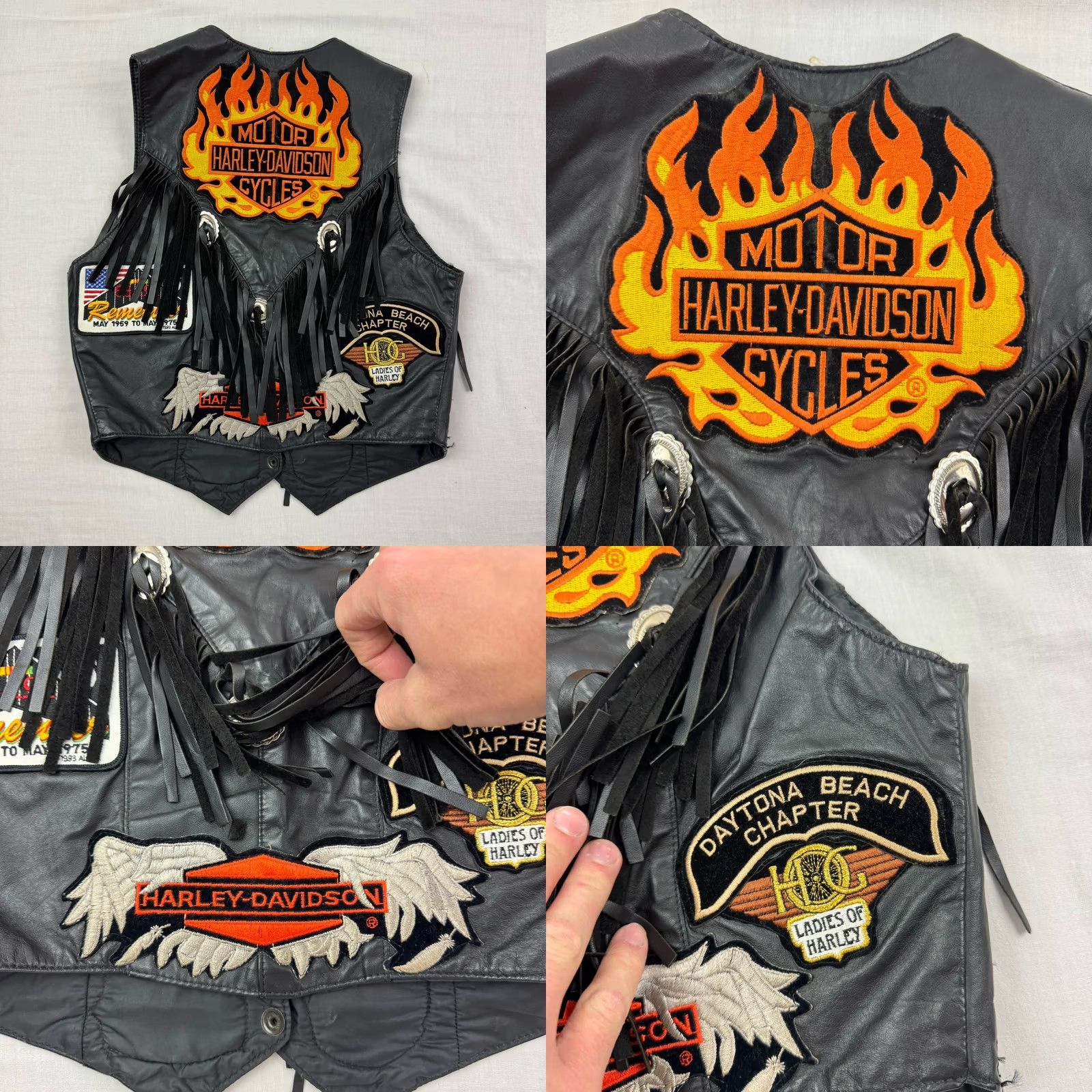 Harley Davidson VINTAGE Leather Biker Vest Womens M Black Harley Davidson 90s Patches Travel Casual Men? Womens Size M / US 6-8 / IT 42-44 - 9 Thumbnail