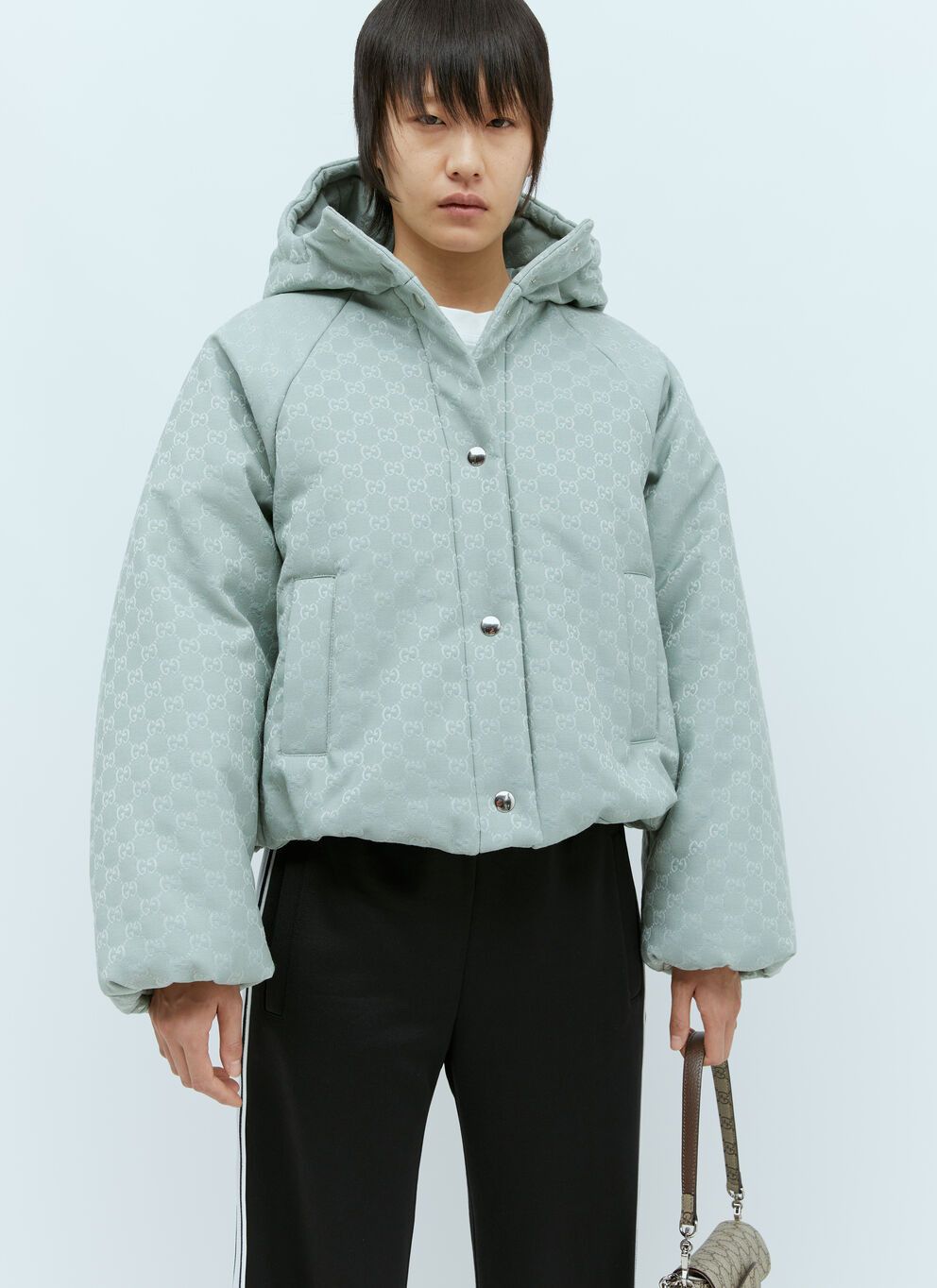 image of Gucci Gg Canvas Bomber Jacket in Blue, Women's (Size Small)