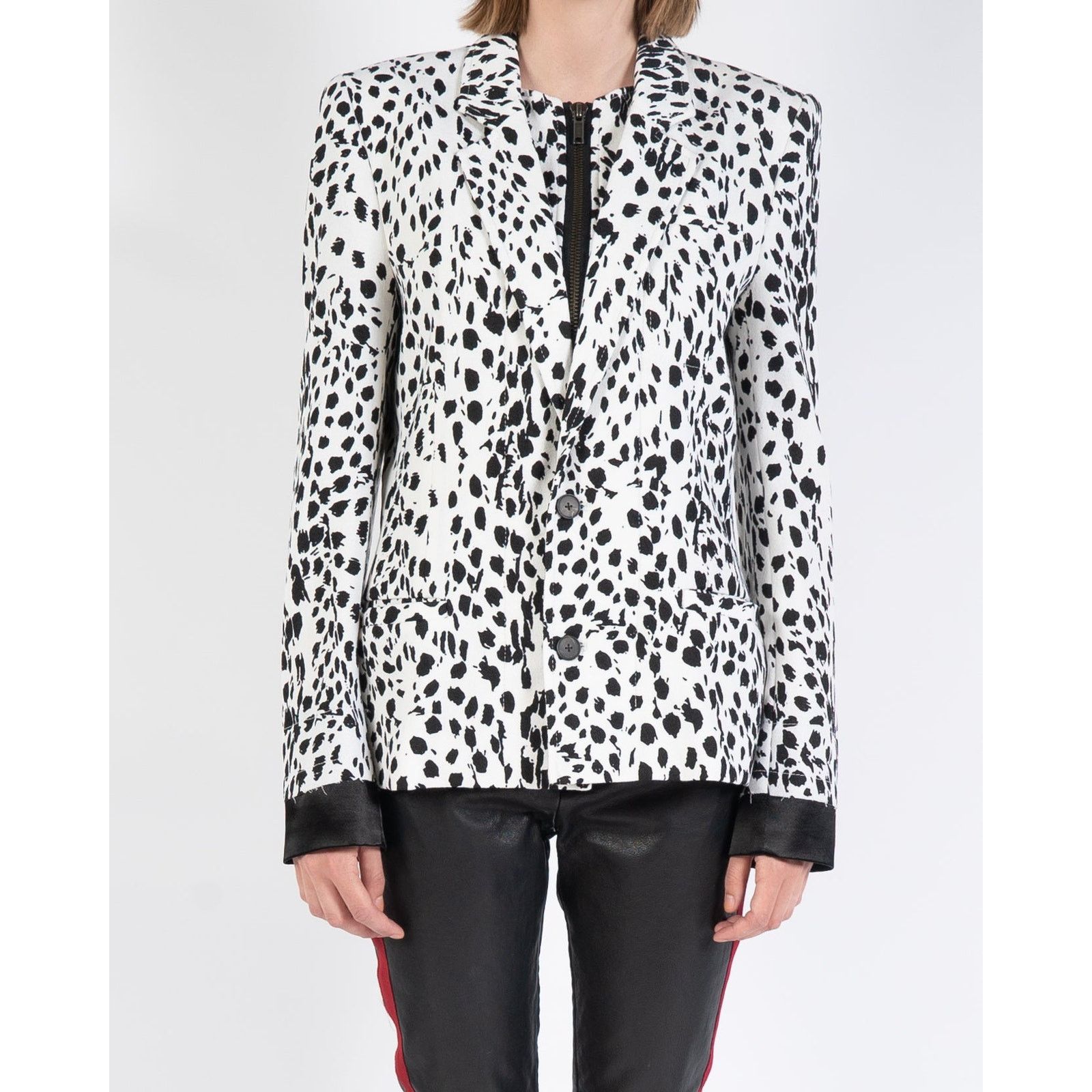 Haider Ackermann FW18 Zipped Blazer in Black & White Leo Cotton Size L / US 10 / IT 46 - 1 Thumbnail