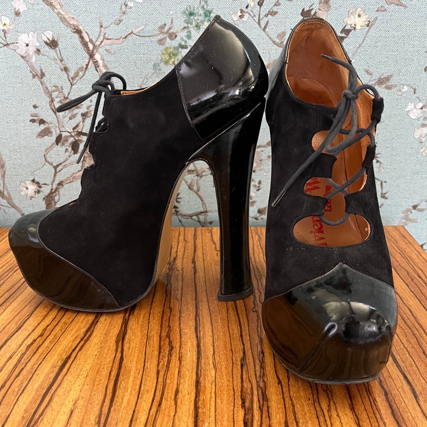 image of Vivienne Westwood Elevated Gillie Shoes Black Patent Suede, Women's (Size 7)