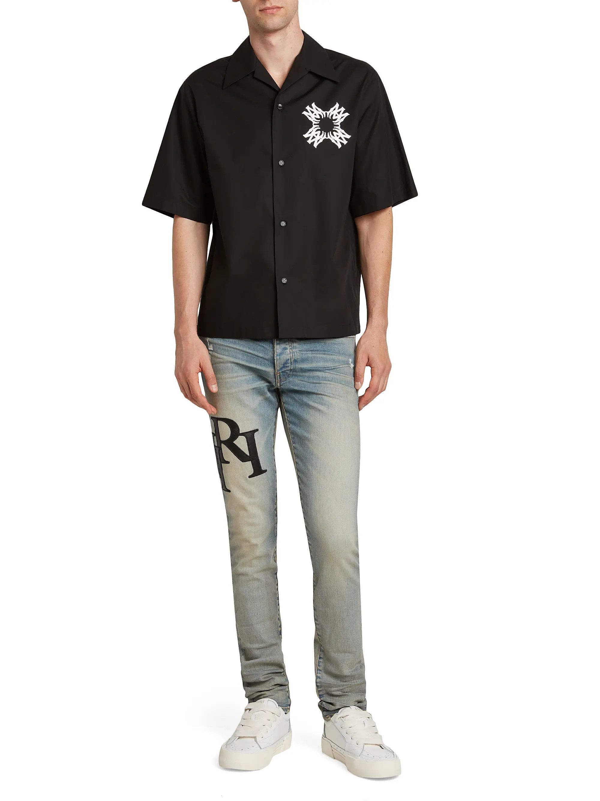 Amiri os11x1225 Graphic Logo Bowling Shirt in Black Size US XL / EU 56 / 4 - 2 Thumbnail