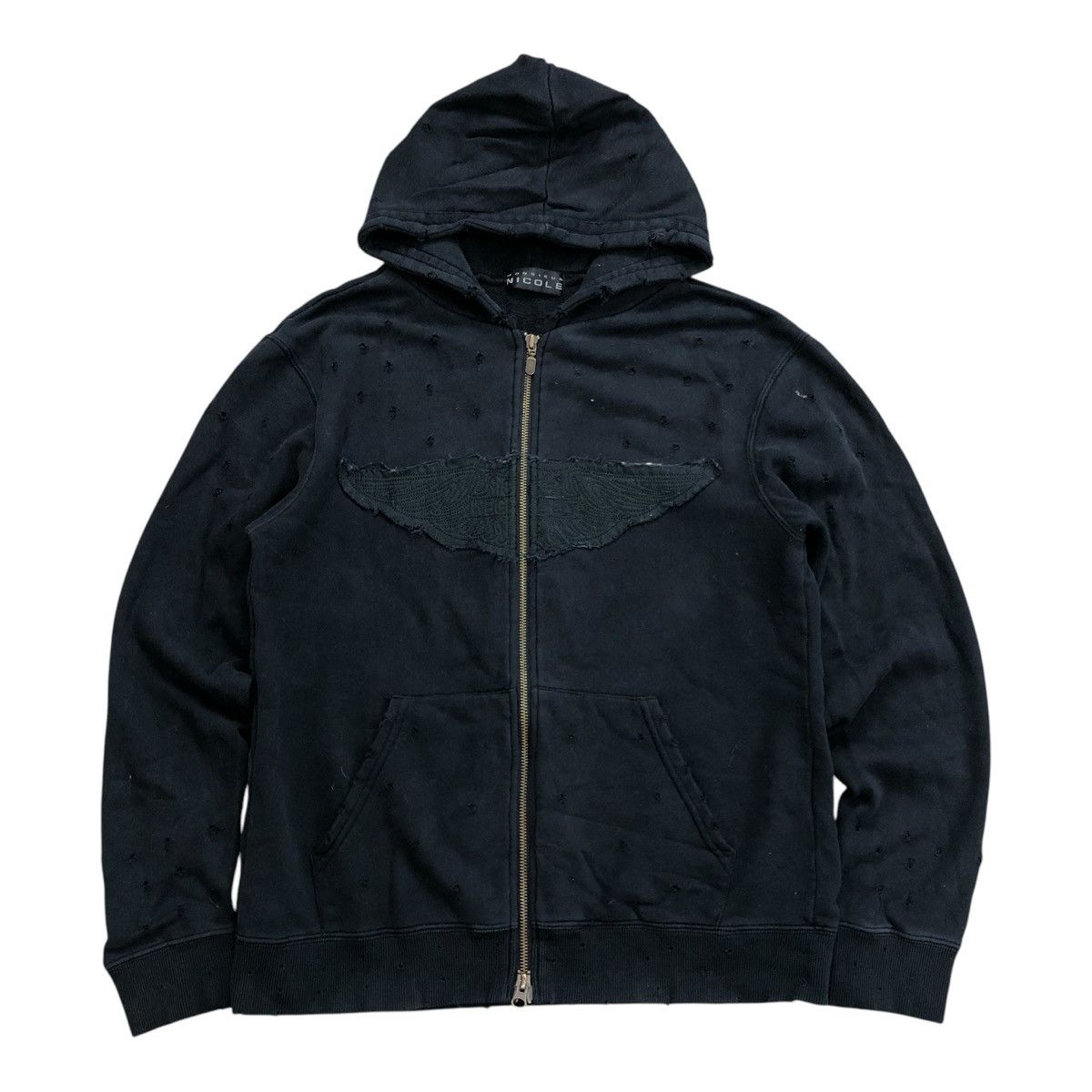 If Six Was Nine × Le Grande Bleu (L.G.B.) × Nicole Club Vintage Nicole Monsieur Embroidered Distressed Zip Hoodie Size US M / EU 48-50 / 2 - 1 Thumbnail