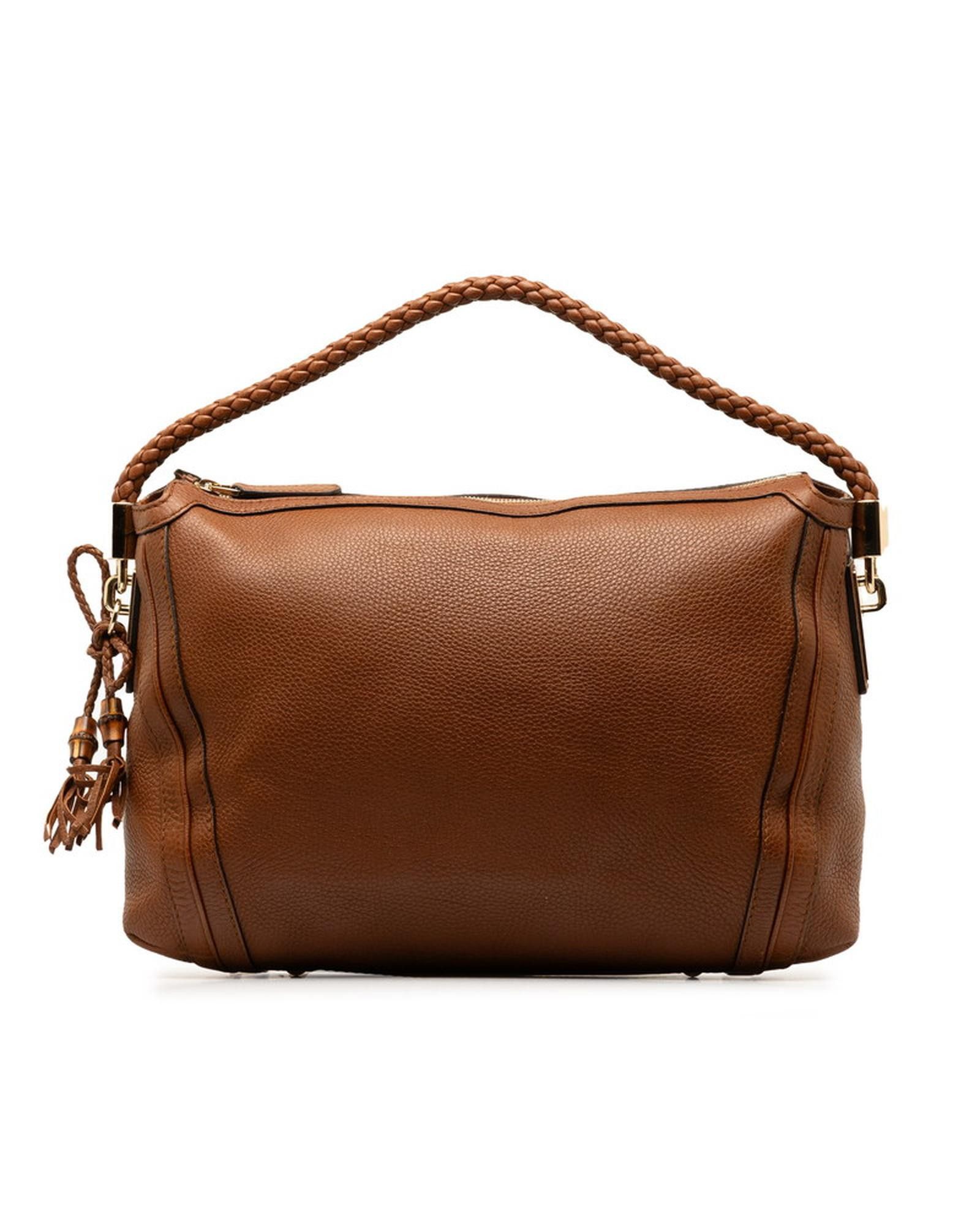 image of Gucci Brown Leather Hobo Bag In Ab Condition, Women's