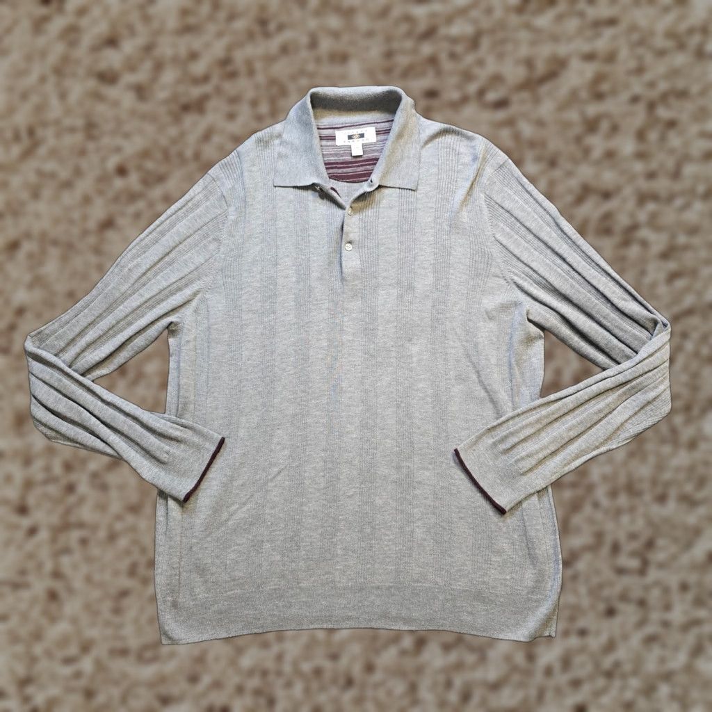 Joseph Abboud Joseph Abboud Sweater Mens 2XL Gray Merino Wool Collared Ribbed Knit Preppy Pullover Casual / Business / Travel Size US XXL / EU 58 / 5 - 1 Thumbnail