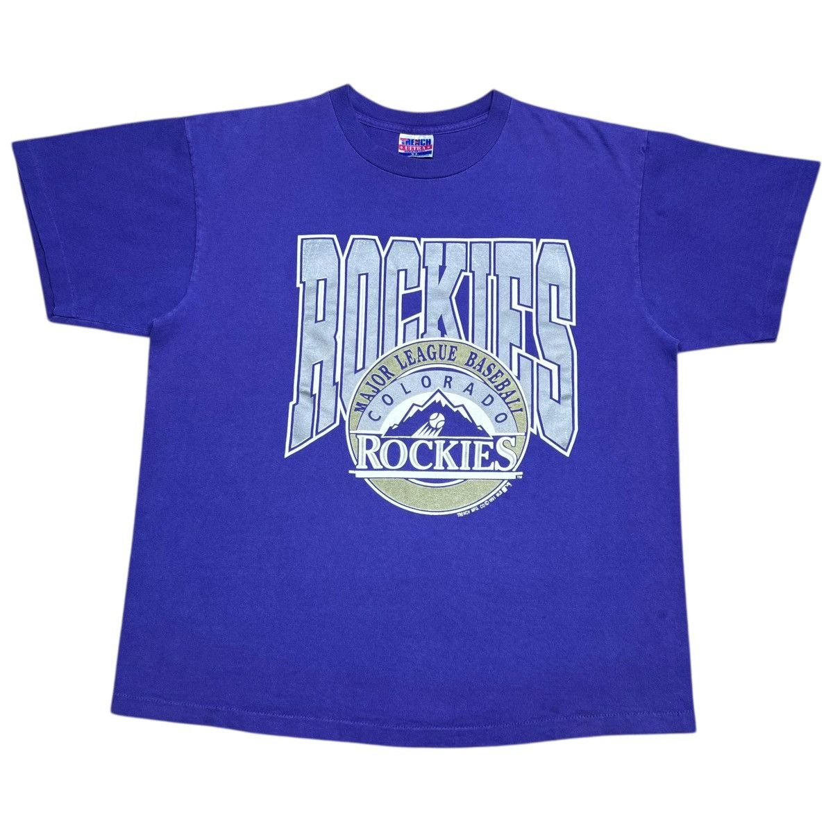 MLB Vtg 1991 MLB Colorado Rockies Trench Ultra Spell Out T-Shirt Size US XL / EU 56 / 4 - 1 Thumbnail