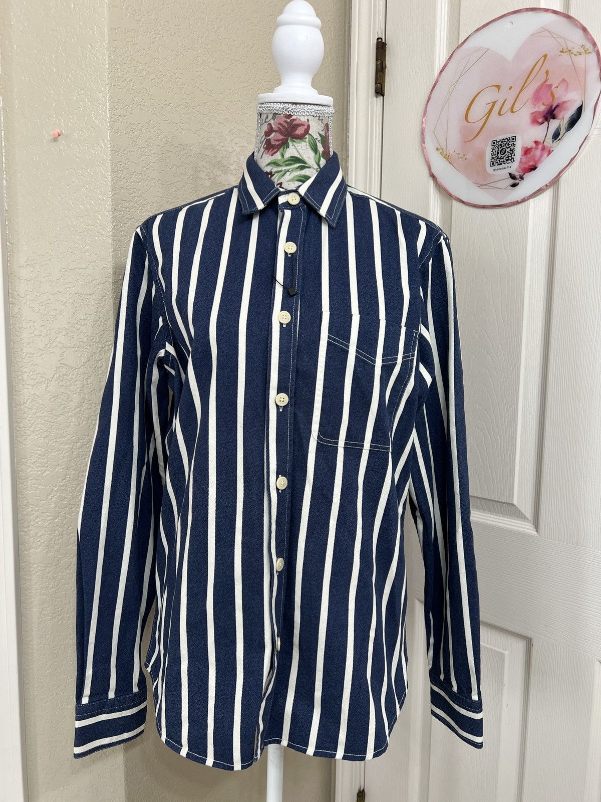 Zara NWOT Zara Navy and White Stripe Men’s Shirt 100% cotton Size US S / EU 44-46 / 1 - 2 Thumbnail