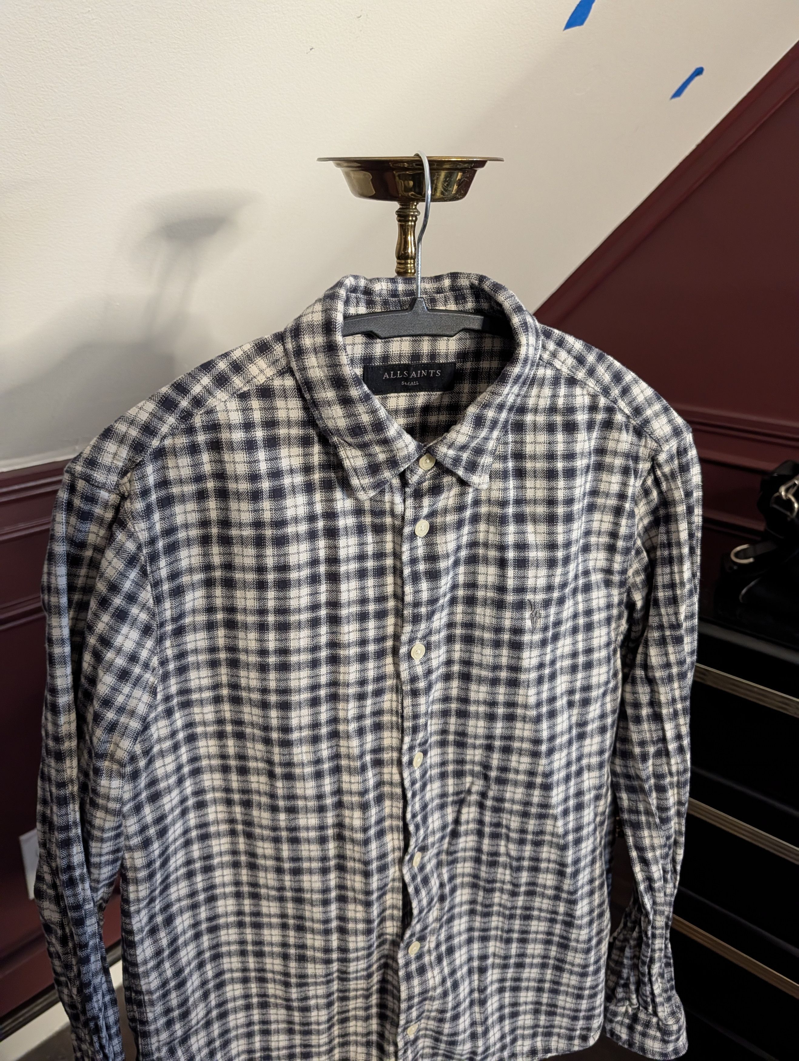Allsaints Black/white plaid flannel button-down logo shirt Small Size US S / EU 44-46 / 1 - 2 Thumbnail