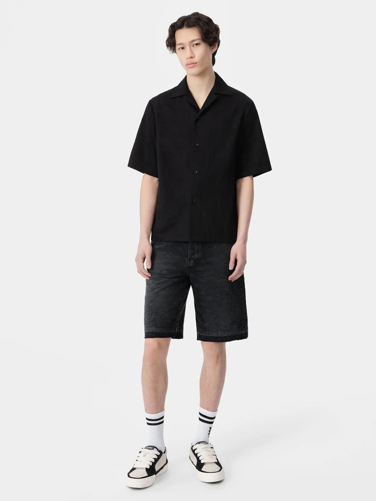 Amiri o1s1wg110625 Bandana Linen Camp Shirt in Black Size US L / EU 52-54 / 3 - 2 Thumbnail