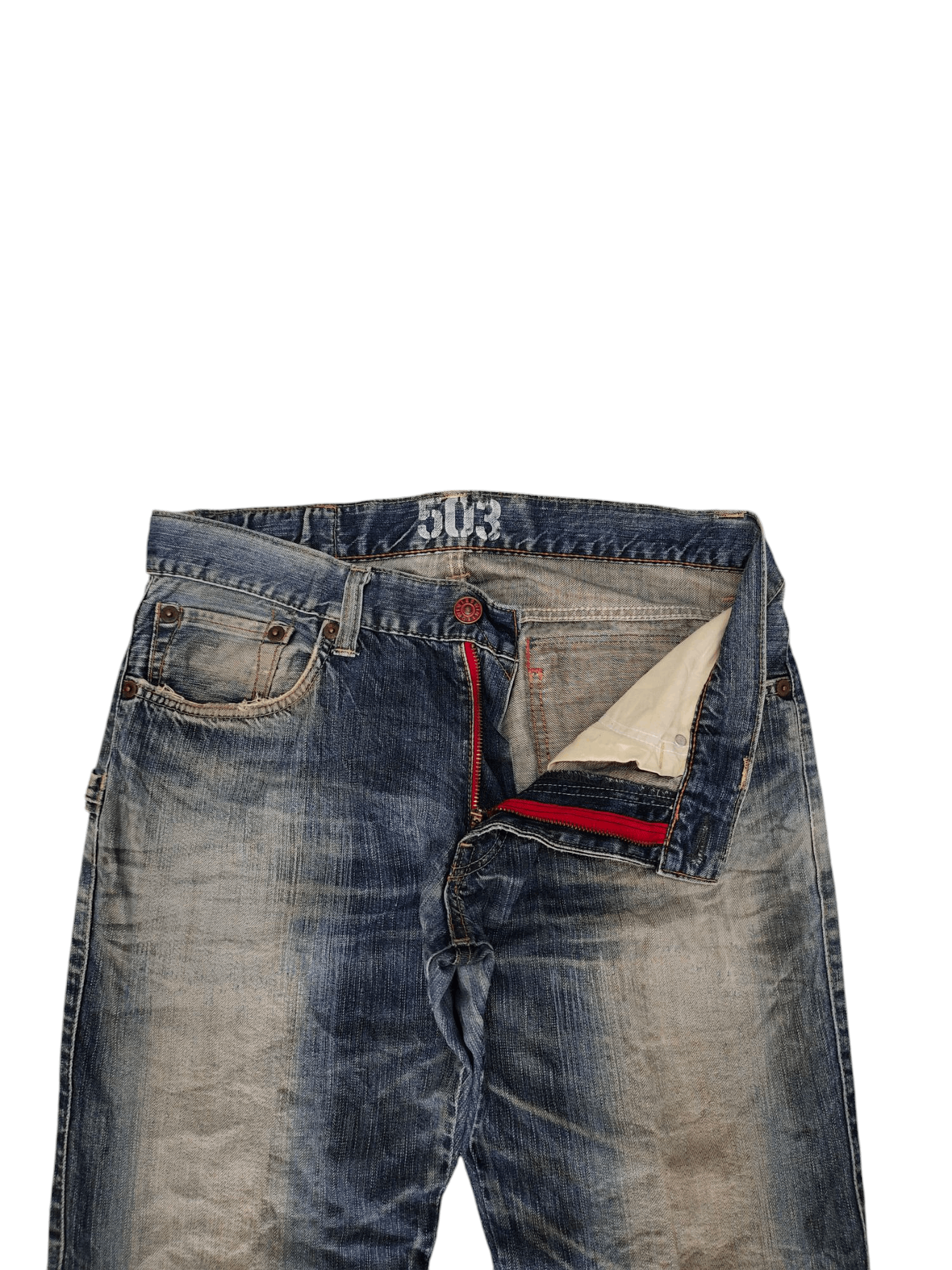 Number (N)ine × Undercover Vintage Edwin 503 Japan Clawmark Distress Faded Denim Jeans Size US 34 / EU 50 - 7 Thumbnail