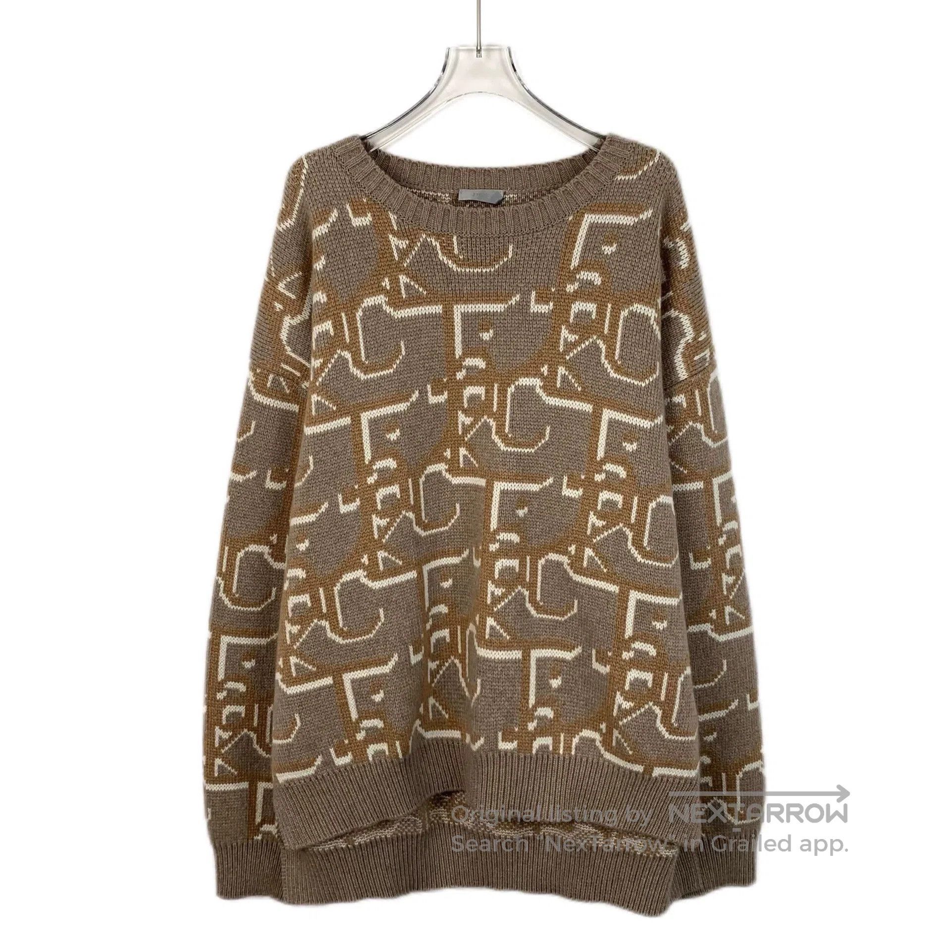 Dior brown logo printed cashmere knit sweater. Size US XL / EU 56 / 4 - 1 Thumbnail