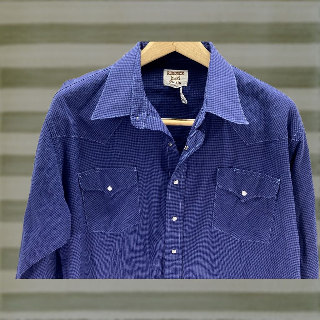Vintage VINTAGE Ruddock Pearl Snap Shirt Men XL Blue Check Long Sleeve Western Rodeo Shirt Size US XL / EU 56 / 4 - 1 Thumbnail