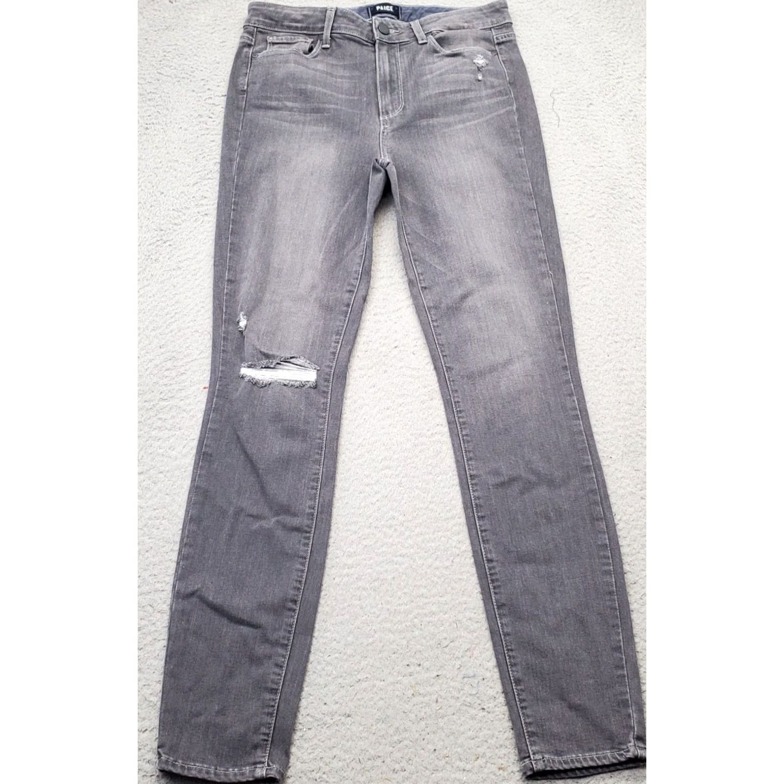Paige Paige Jeans Womens 30 Gray Denim Hoxton Ultra Skinny Distressed Whiskered Jeans Slim 31in Inseam Womens 30 Gray Distressed Pockets Button Jeans Size 30" / US 8 / IT 44 - 2 Thumbnail