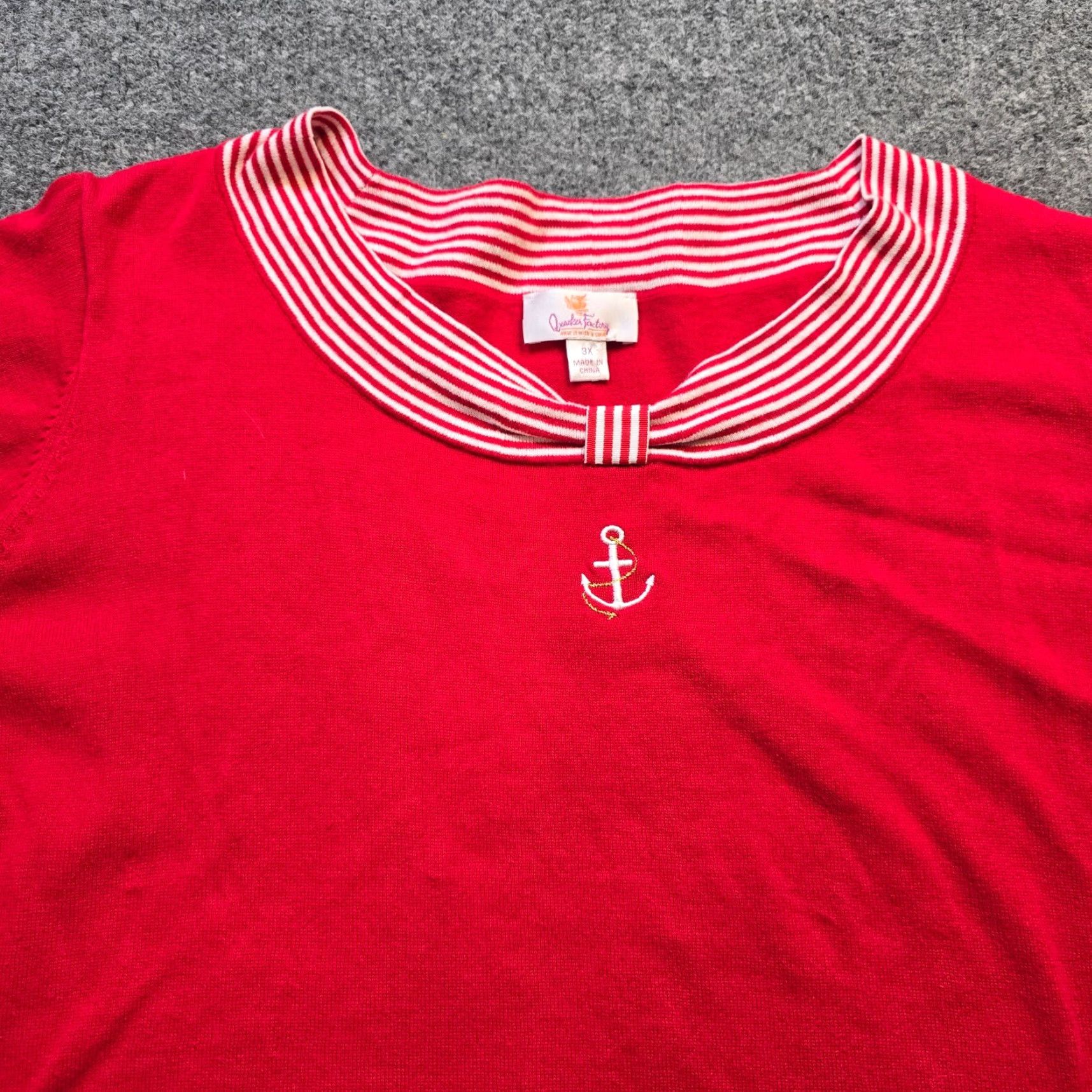 Quacker Factory Quacker Factory Sweater Women Size 3X Red Striped Anchor Embroidery Nautical Pullover Knit Cotton Cardigan? Size XXL / US 16-18 / IT 52-54 - 2 Thumbnail