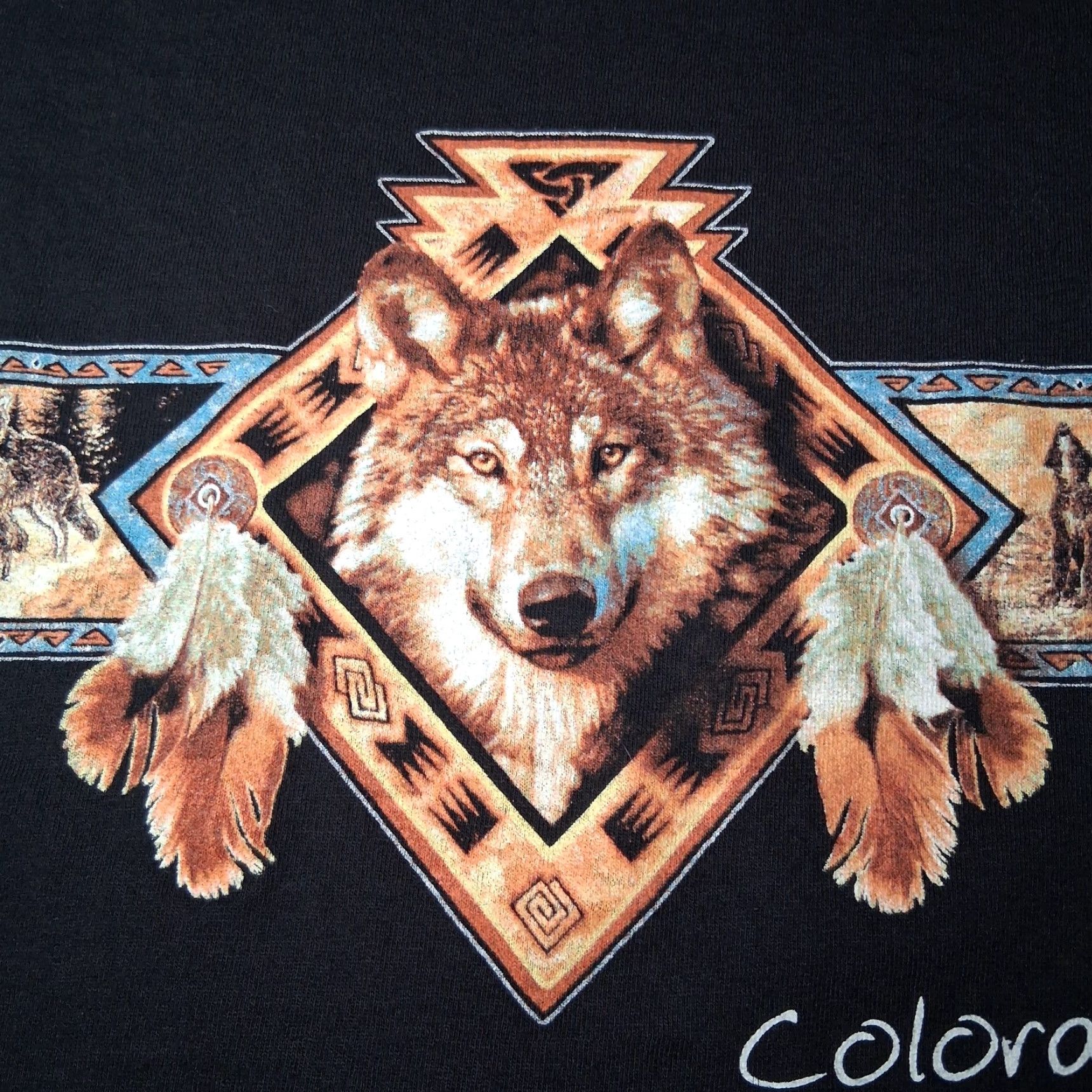 Gildan Gildan Colorado Gray Wolf Shirt Men Small Black Graphic Wolves Feathers Tribal Native Size US S / EU 44-46 / 1 - 5 Thumbnail