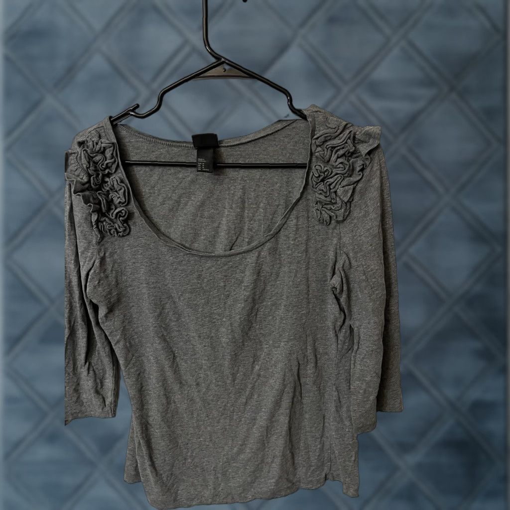 H&M H&M Knit Sweater Blouse Women's M Gray 3/4 Sleeve Round Neck Cotton Knit Casual Modern 90s Womens Size M / US 6-8 / IT 42-44 - 1 Thumbnail