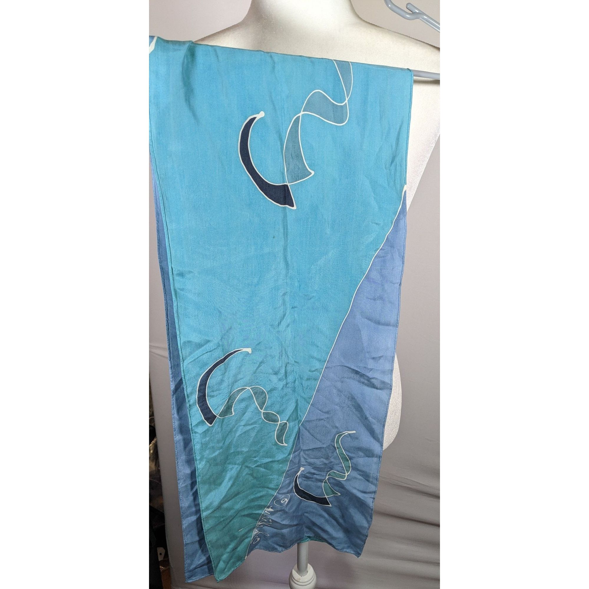 Other Vintage Sekina Blue Silk Abstract Scarf Size ONE SIZE - 9 Thumbnail