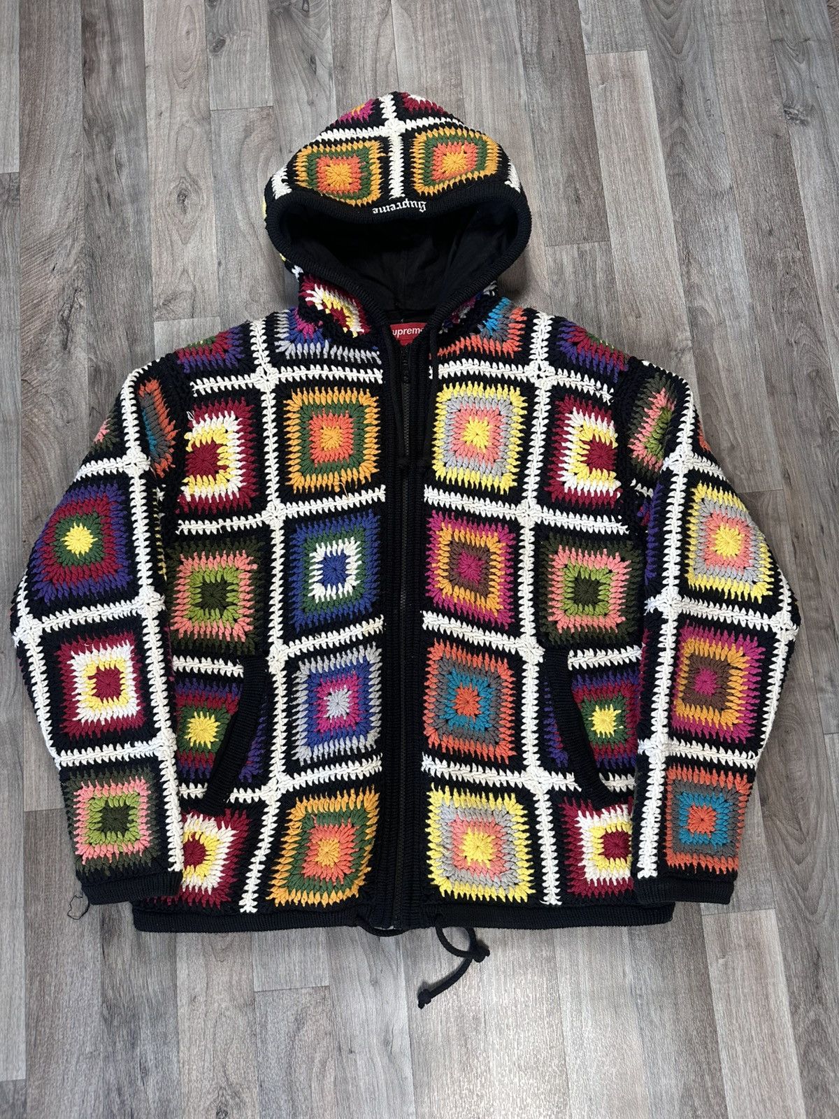 Supreme Supreme Crochet Hooded Zip Up Sweater Multicolor | Grailed