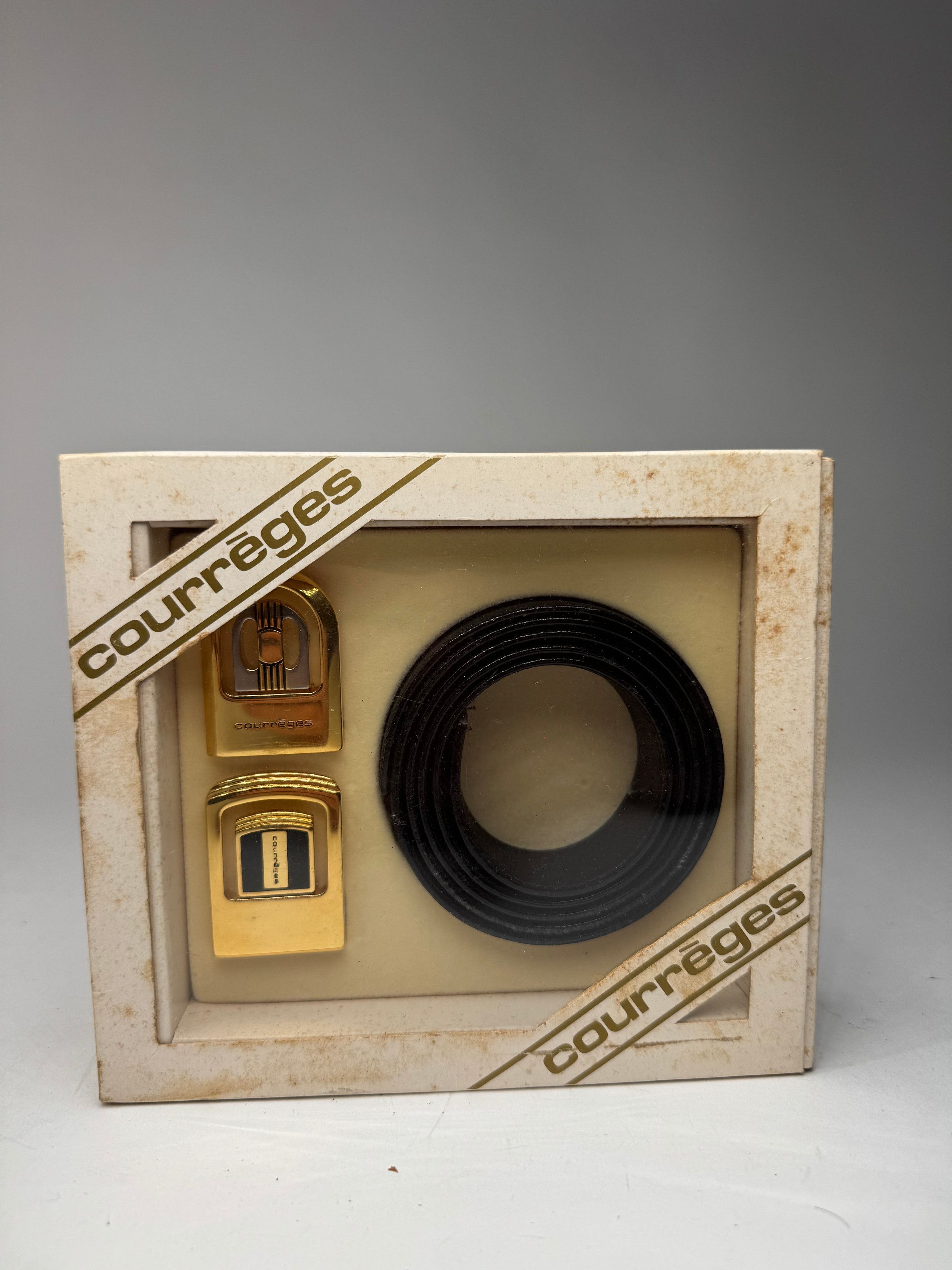 Courreges Vintage Leather belt black set new 80s Size ONE SIZE - 1 Thumbnail