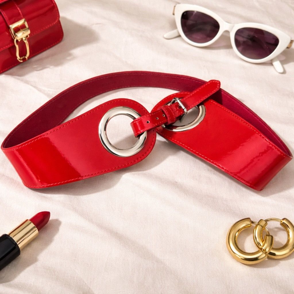 Other Y2K Red Patent Wide Belt Silver Grommet Statement Italy Size ONE SIZE - 2 Thumbnail