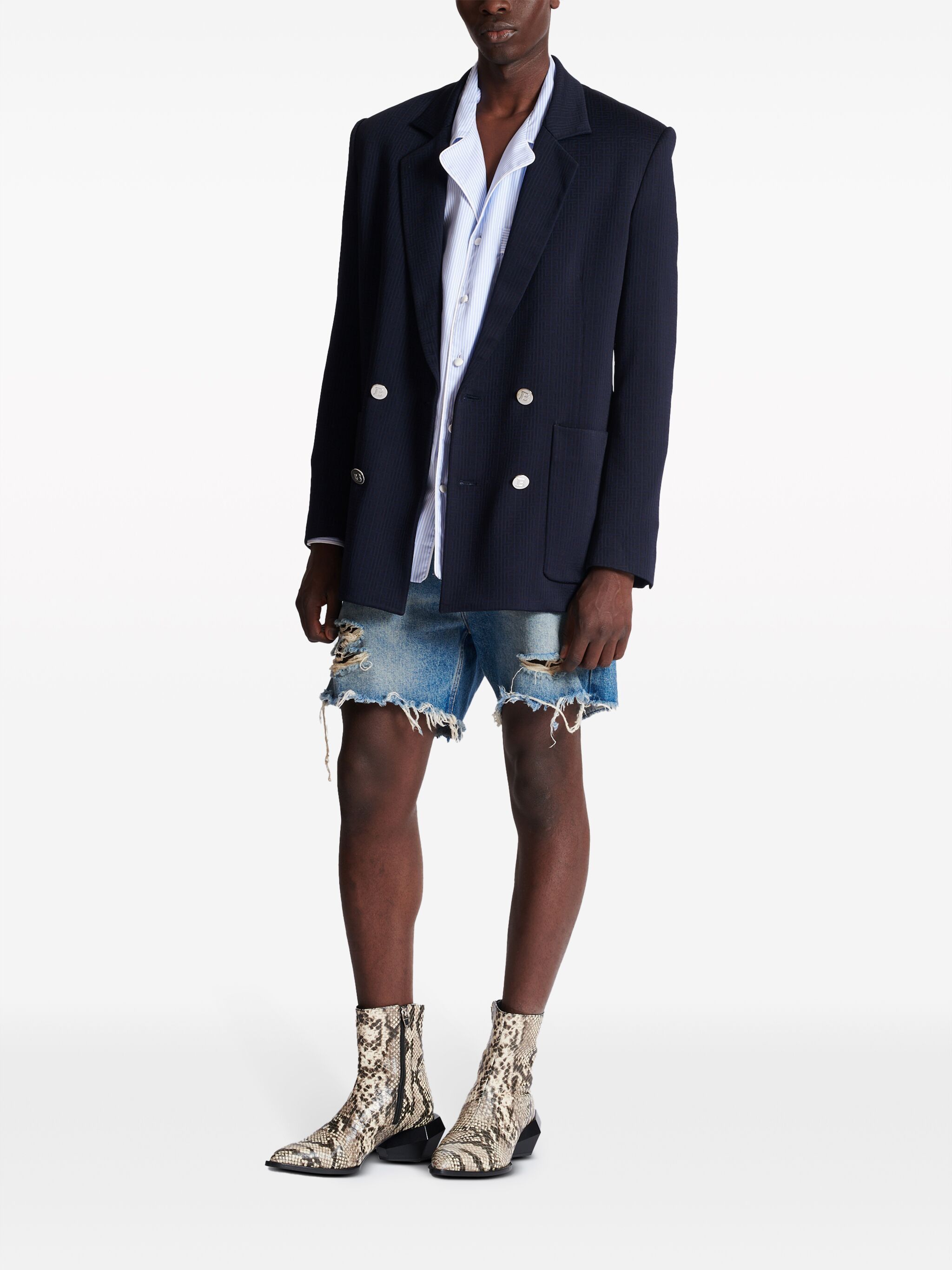 Balmain o1s1wg110125 Double-breasted Blazer in Blue Size US S / EU 44-46 / 1 - 2 Thumbnail