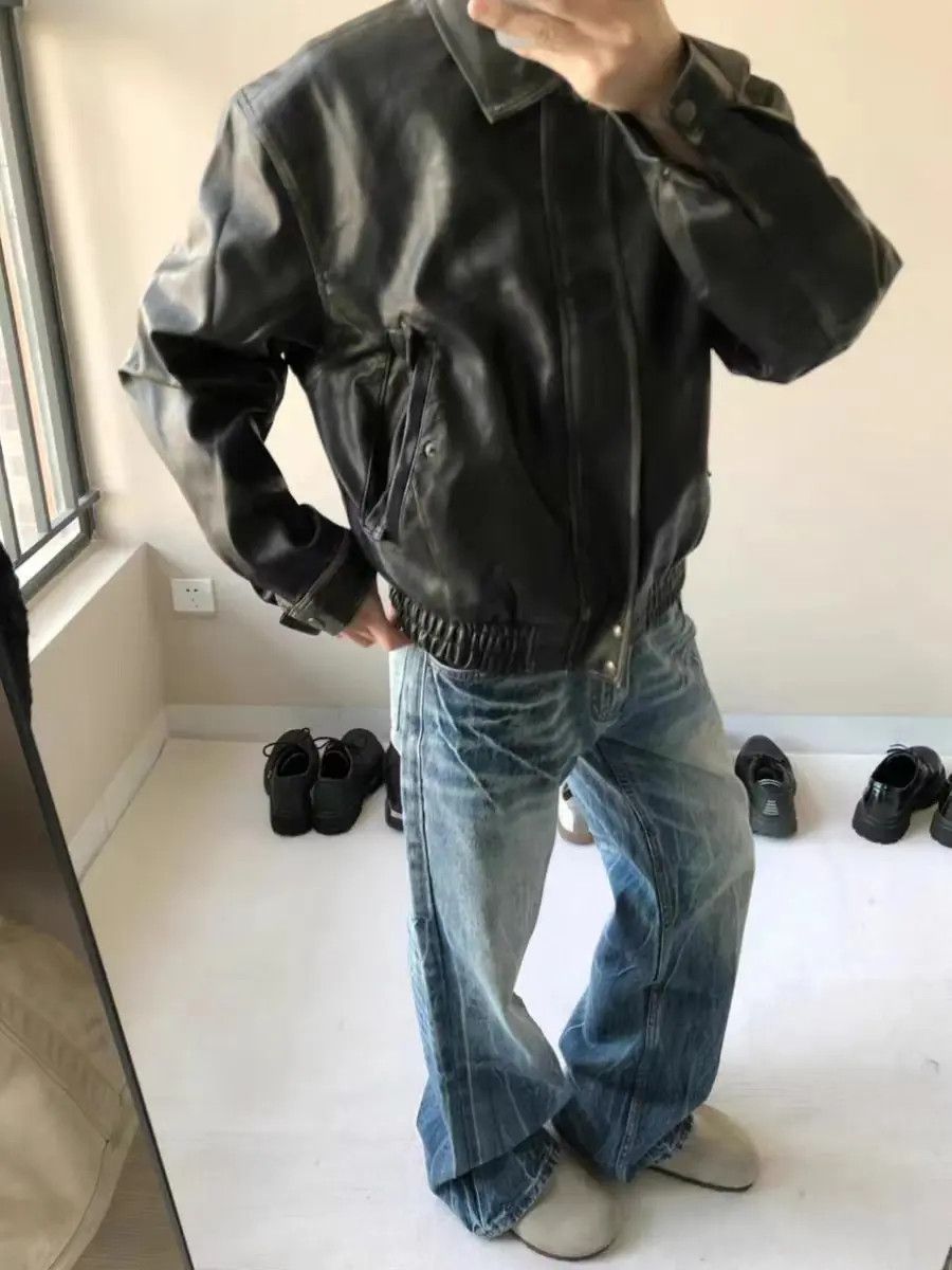 Japanese Brand × Jean Street wash distressed lightning pleated micro-flared jeans Size US 34 / EU 50 - 4 Thumbnail