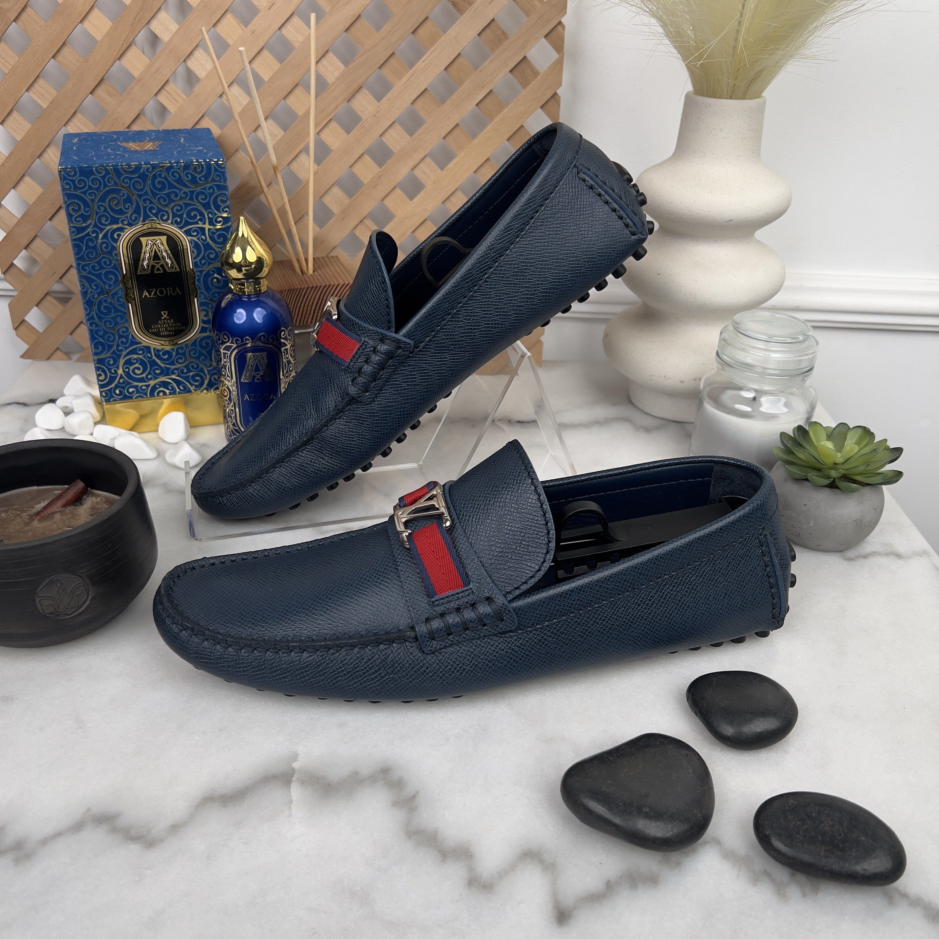 Louis Vuitton Hockenheim Moccasins Blue Taiga Leather Size US 9.5 / EU 42-43 - 6 Thumbnail