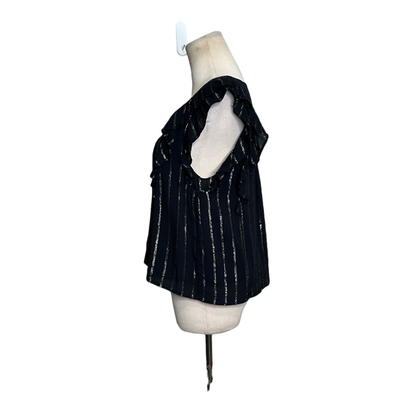 BB Dakota BB Dakota black silver stripes ruffled blouse size Small Size S / US 4 / IT 40 - 2 Thumbnail