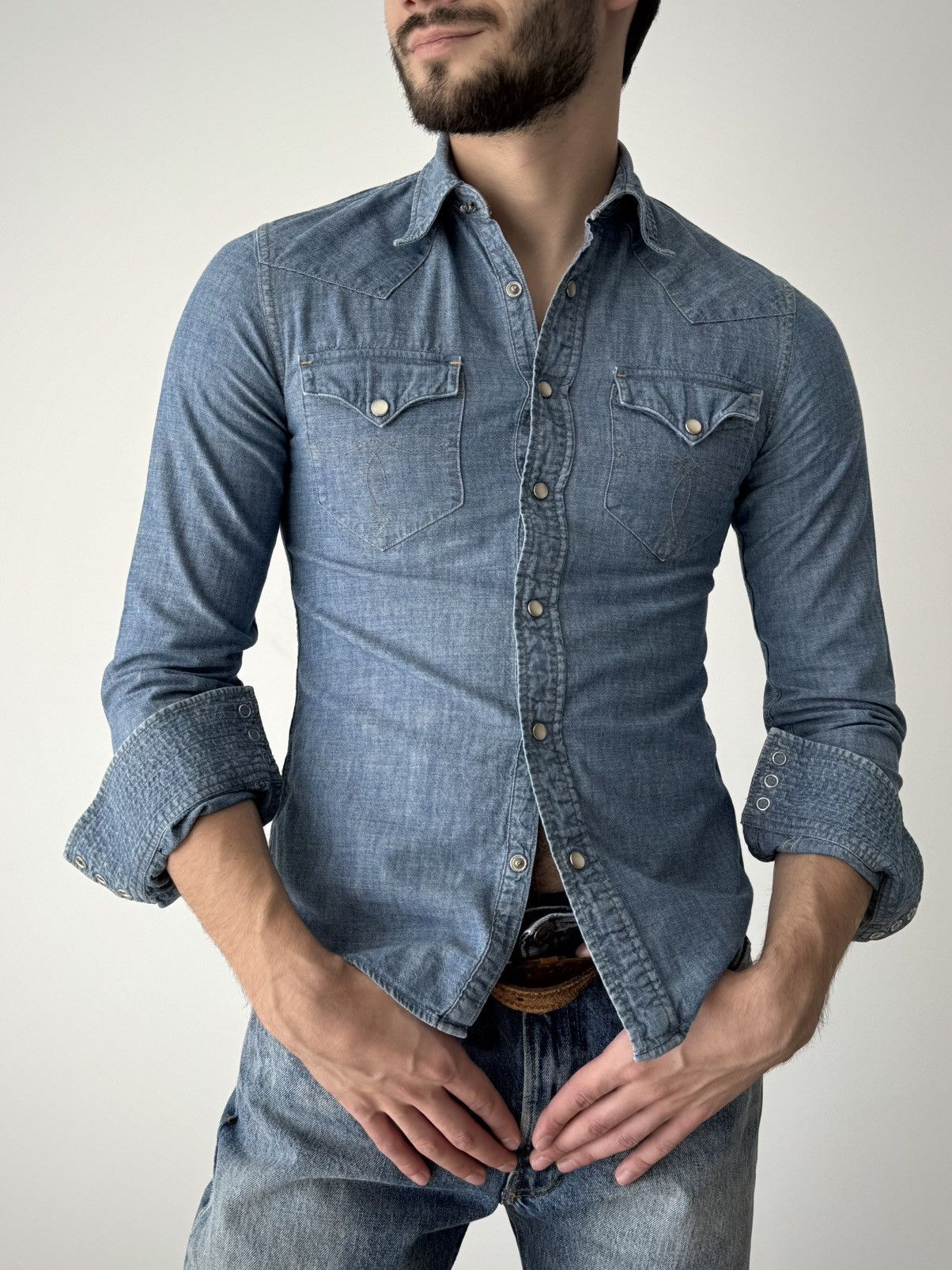 Vintage RRL Ralph Lauren Indigo Chambray Western Shirt