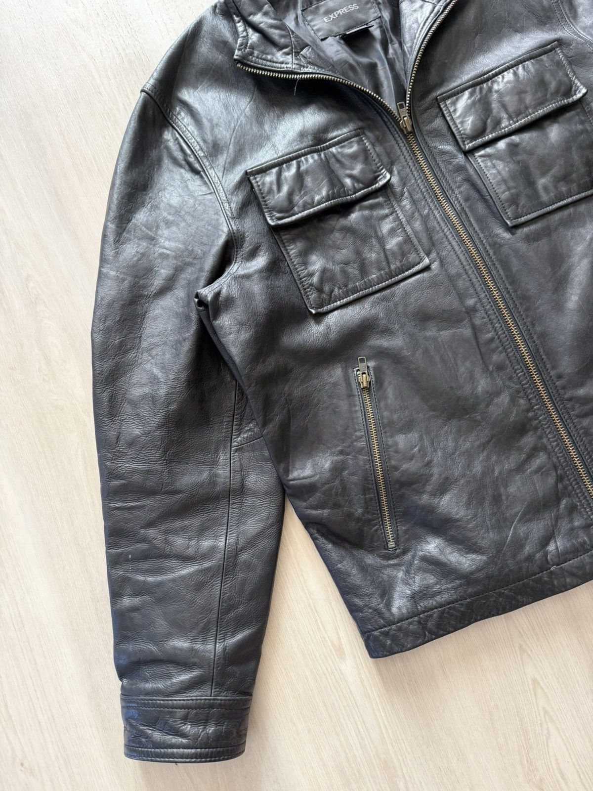 Express Vintage 90s Express Leather Jacket Sz L Racer Moto Trucker Size US L / EU 52-54 / 3 - 3 Thumbnail