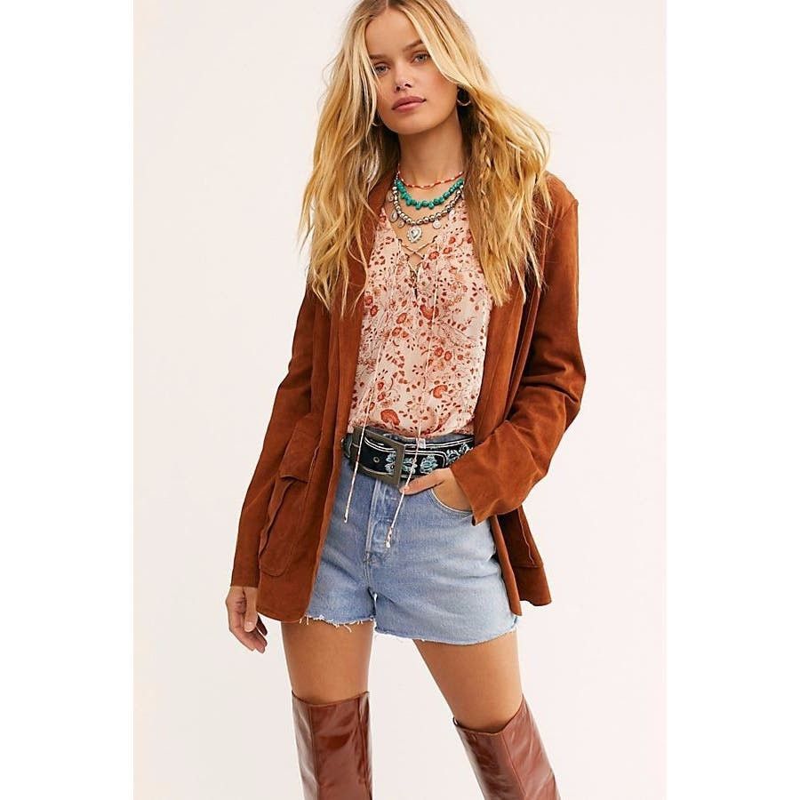 Free People New Free People JAKETT Veronica Blazer SUEDE $670 L Mustang Size L / US 10 / IT 46 - 2 Thumbnail