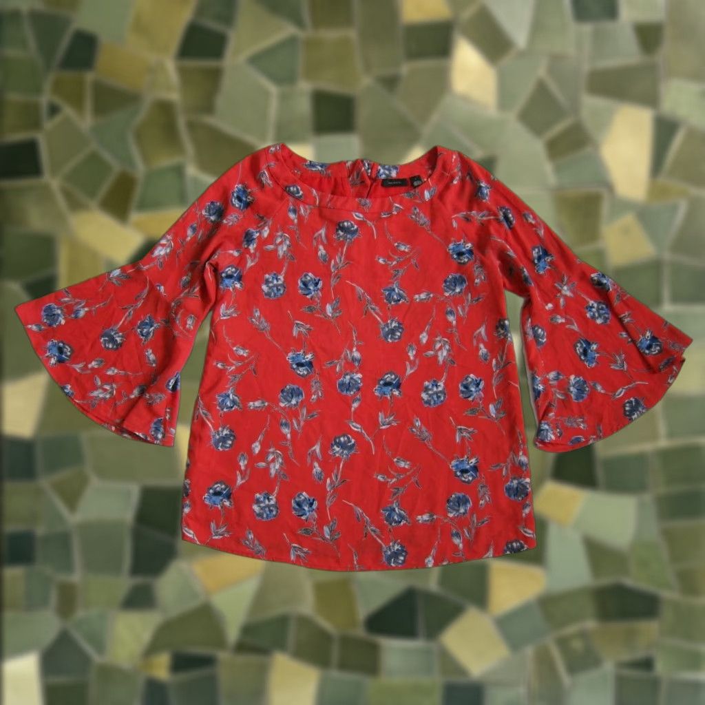 Vintage Halogen Floral Red Grey Blue Scoop Neck Long Sleeve Blouse Small Women Shirt Dressy Casual Tunic Blouse 3/4 Sleeve Size S / US 4 / IT 40 - 1 Thumbnail
