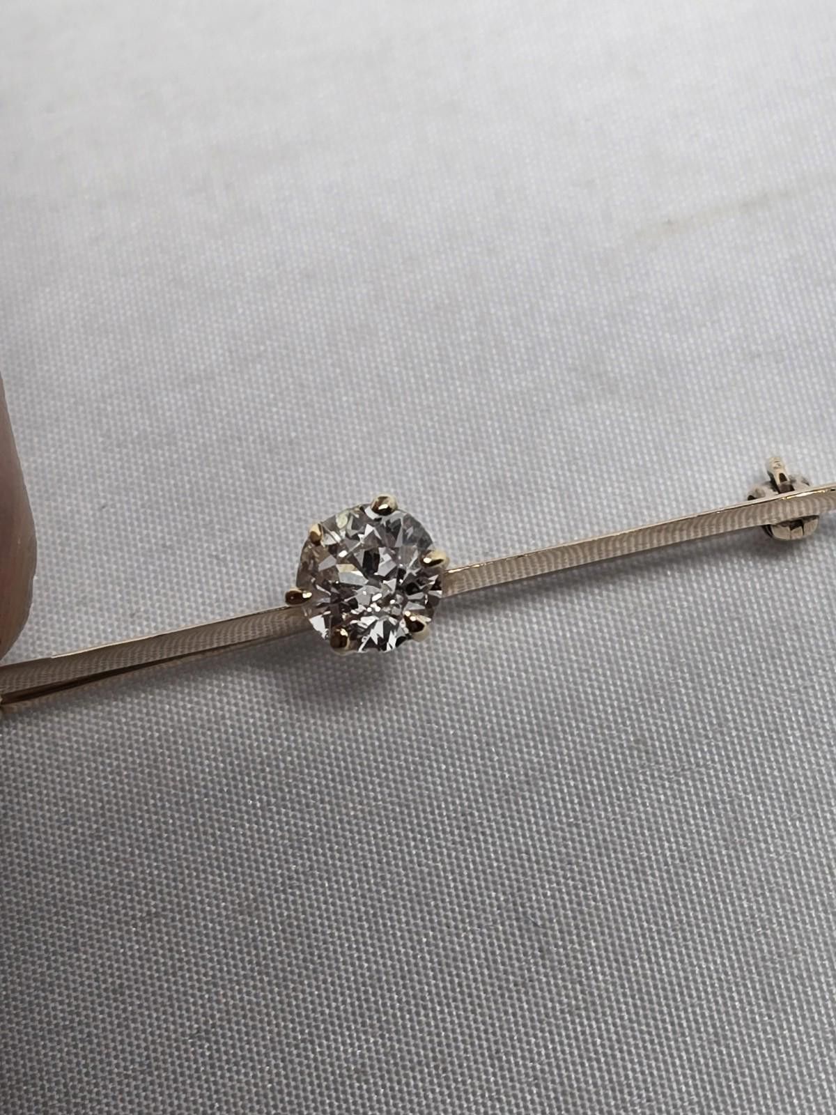 Antique Rivet ​Antique 14k Gold ~0.83ct Old European Diamond Bar Pin 2g Size ONE SIZE - 9 Thumbnail