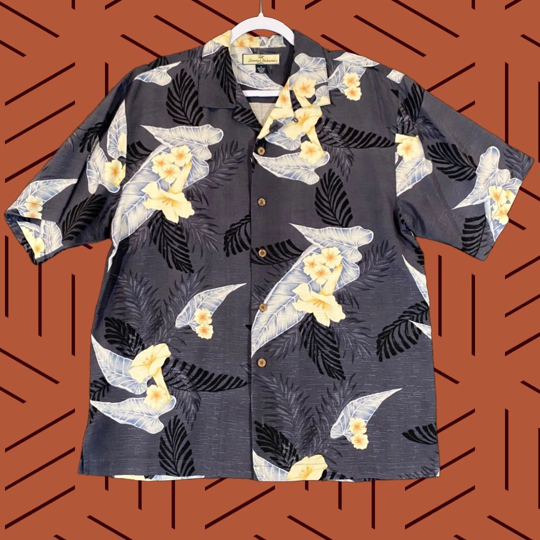 Tommy Bahama VINTAGE Tommy Bahama Shirt Mens M Gray Silk Floral Hawaiian S/S Button-Up 100% Silk Mens Size US M / EU 48-50 / 2 - 1 Thumbnail