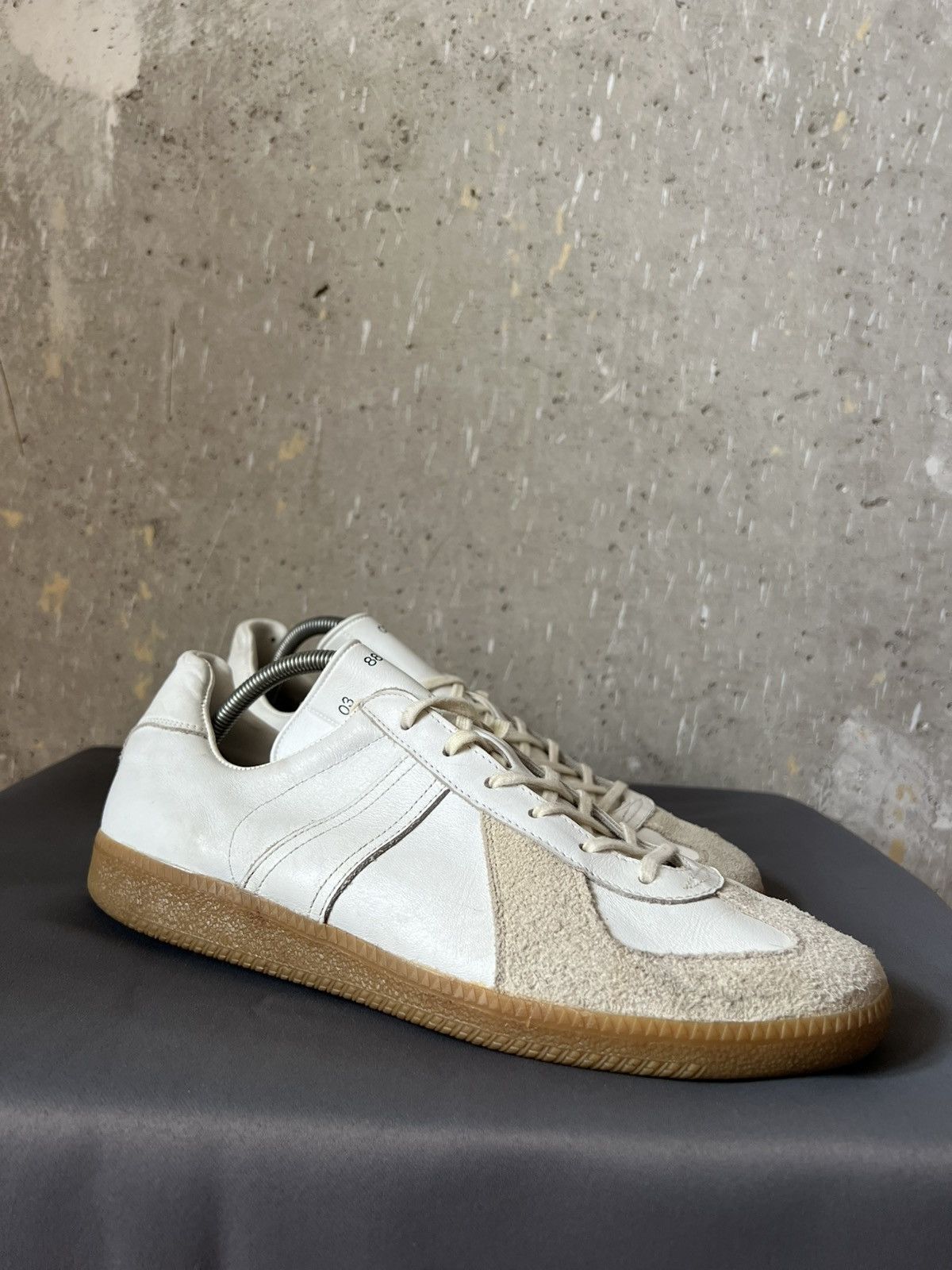 German Army Trainers Bw Sport Gat Leather Shoes Maison Margiela Replica Style Y2K in White (Size 10.5)