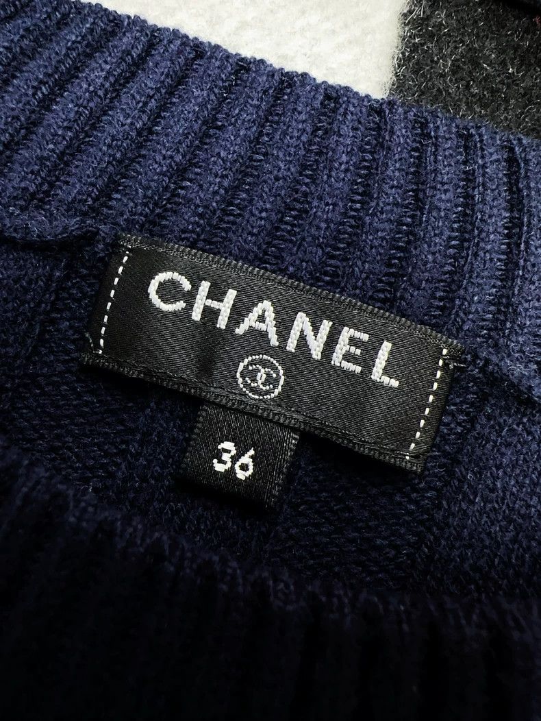 Chanel Chanel Dark blue vertical striped cashmere dress Size XS / US 0-2 / IT 36-38 - 6 Thumbnail