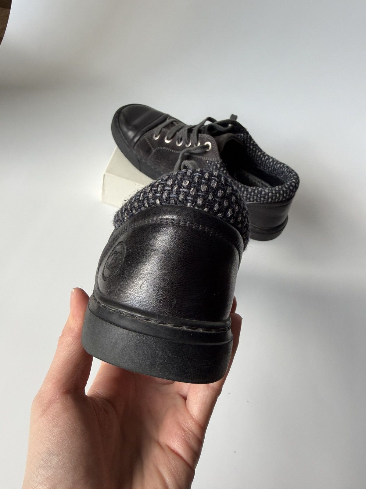 Chanel CHANEL Gray Black Suede Tweed Low Top Lace Up Sneaker Shoes Size US 7 / IT 37 - 15 Thumbnail