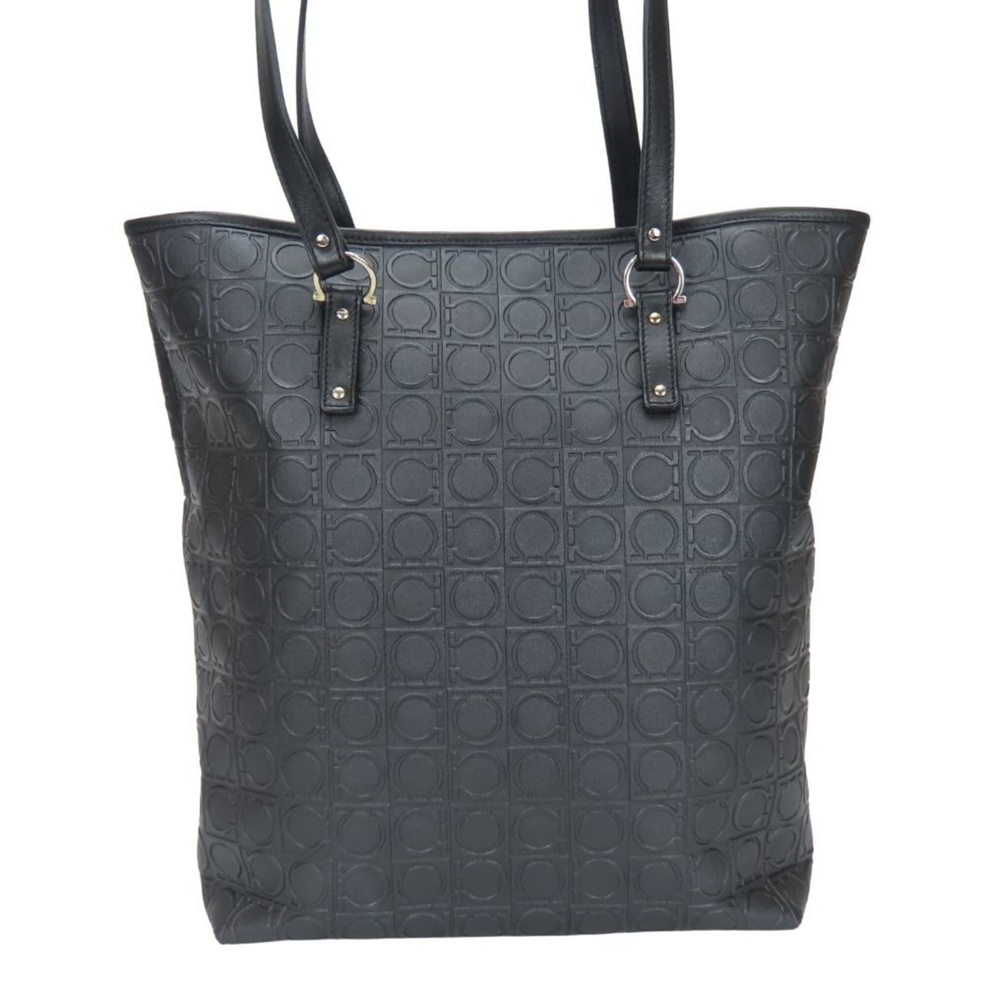 Salvatore Ferragamo Salvatore Ferragamo Gancini Tote Bag AU-21 4909 Black Embossed Leather Women's Size ONE SIZE - 1 Thumbnail