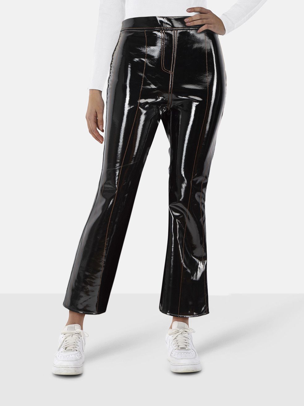ELLERY Black Vegan Leather Outlaw Crop Flare Trousers Size 25" / US 0 / IT 36 - 1 Thumbnail