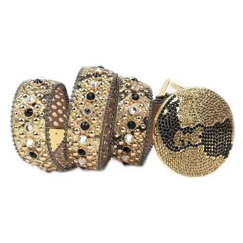 Homemade × Japanese Brand Belts y2k yellow studded rhinestone leather belt Size 34 - 1 Thumbnail