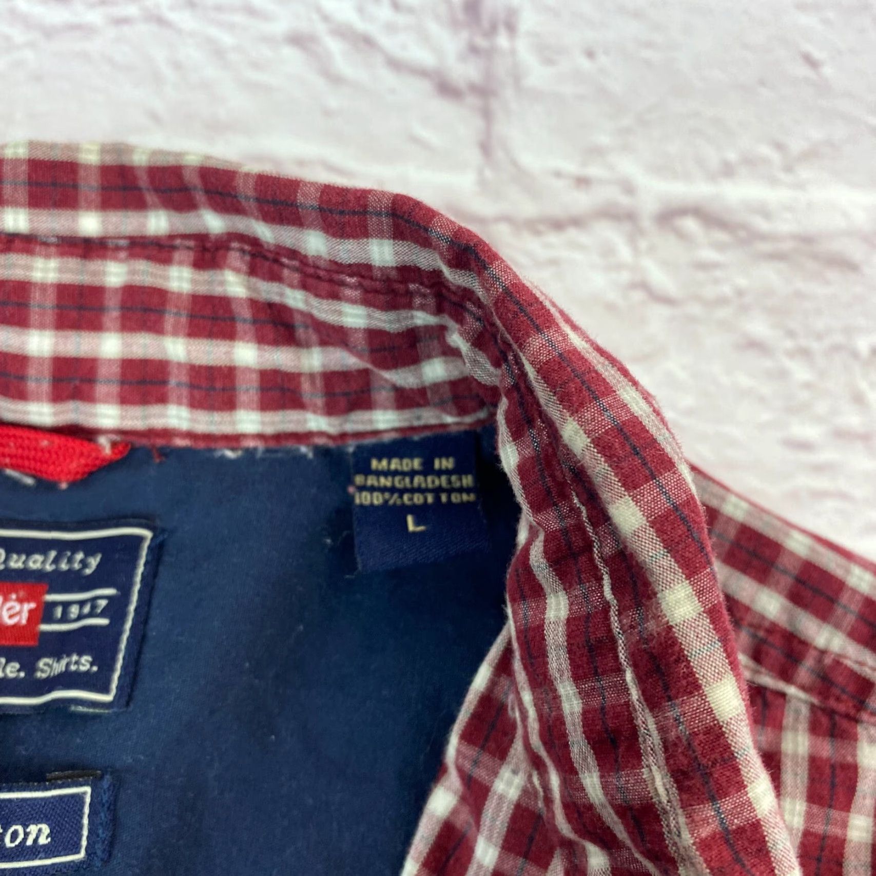 Wrangler Wrangler Shirt Mens Plaid Button-Up Long Sleeve Red 100% Cotton Western Cowboy Large Regular Size US L / EU 52-54 / 3 - 6 Thumbnail