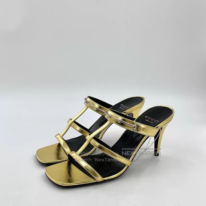 Gucci Gucci Golden horse buckle thin-heeled high-heeled slippers Size US 7.5 / IT 37.5 - 1 Thumbnail