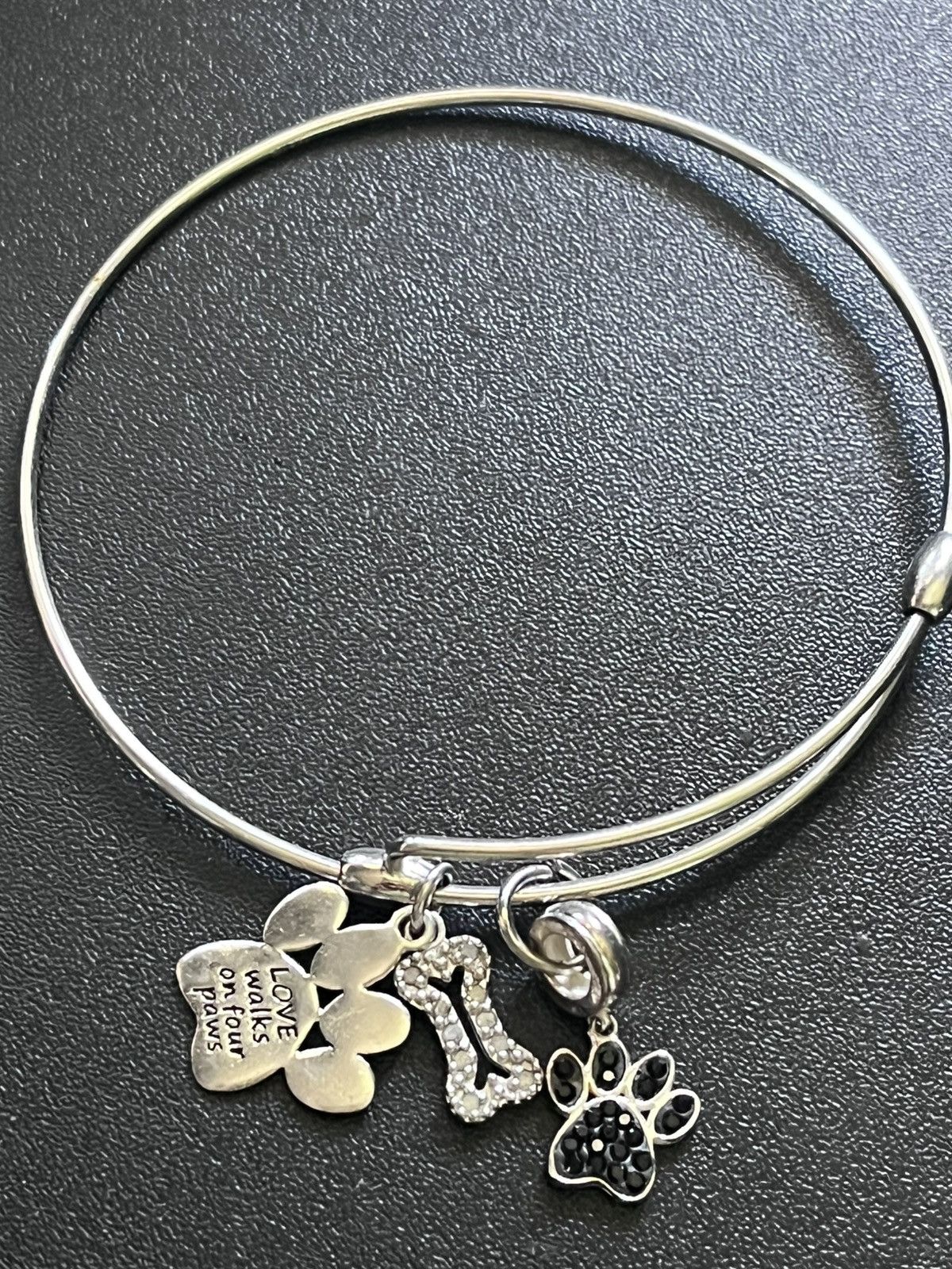 Other 925 sterling silver expandable bangle with bone paw charms Size ONE SIZE - 1 Thumbnail